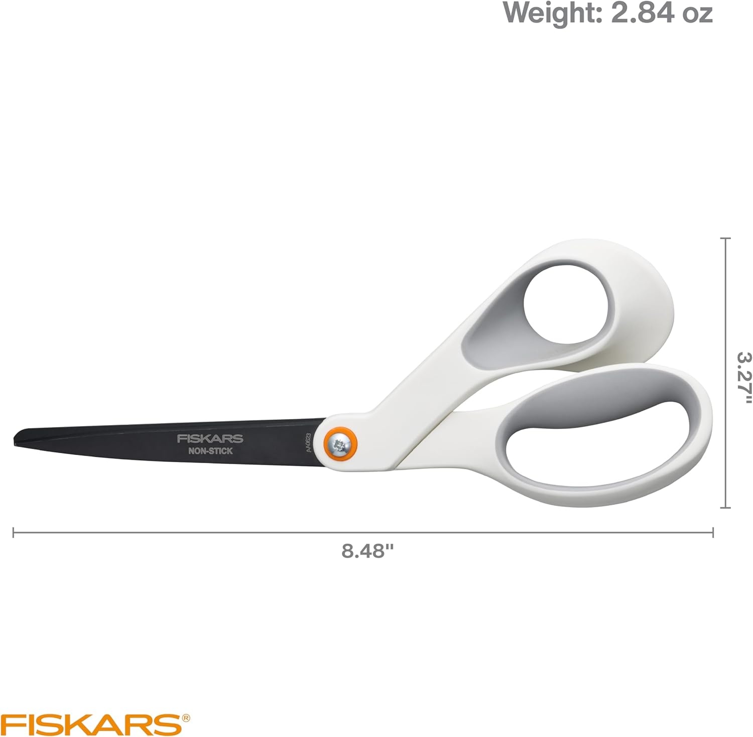 Fiskars 8 Left-Handed Titanium Scissors, SoftGrip Handle for Comfort, Durable Stainless Steel Blades for Home and Office Use(Non-Stick Titanium / White & Orange)