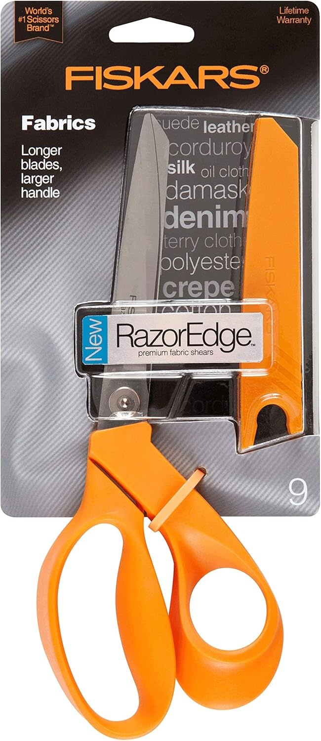 Fiskars RazorEdge Fabric Scissors – 9″ Heavy Duty Fabric Shears with Ergonomic Handle – Orange