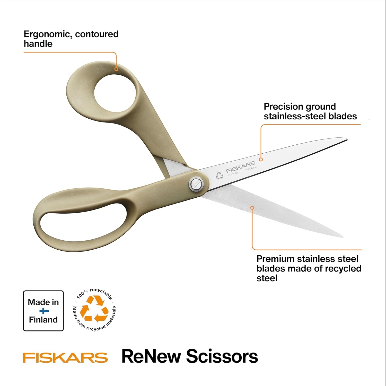 Fiskars 8″ Recycled Fabric Scissors – Sustainable and Sharp Craft Scissors for Sewing – Craft and Fabric Cutting – Beige