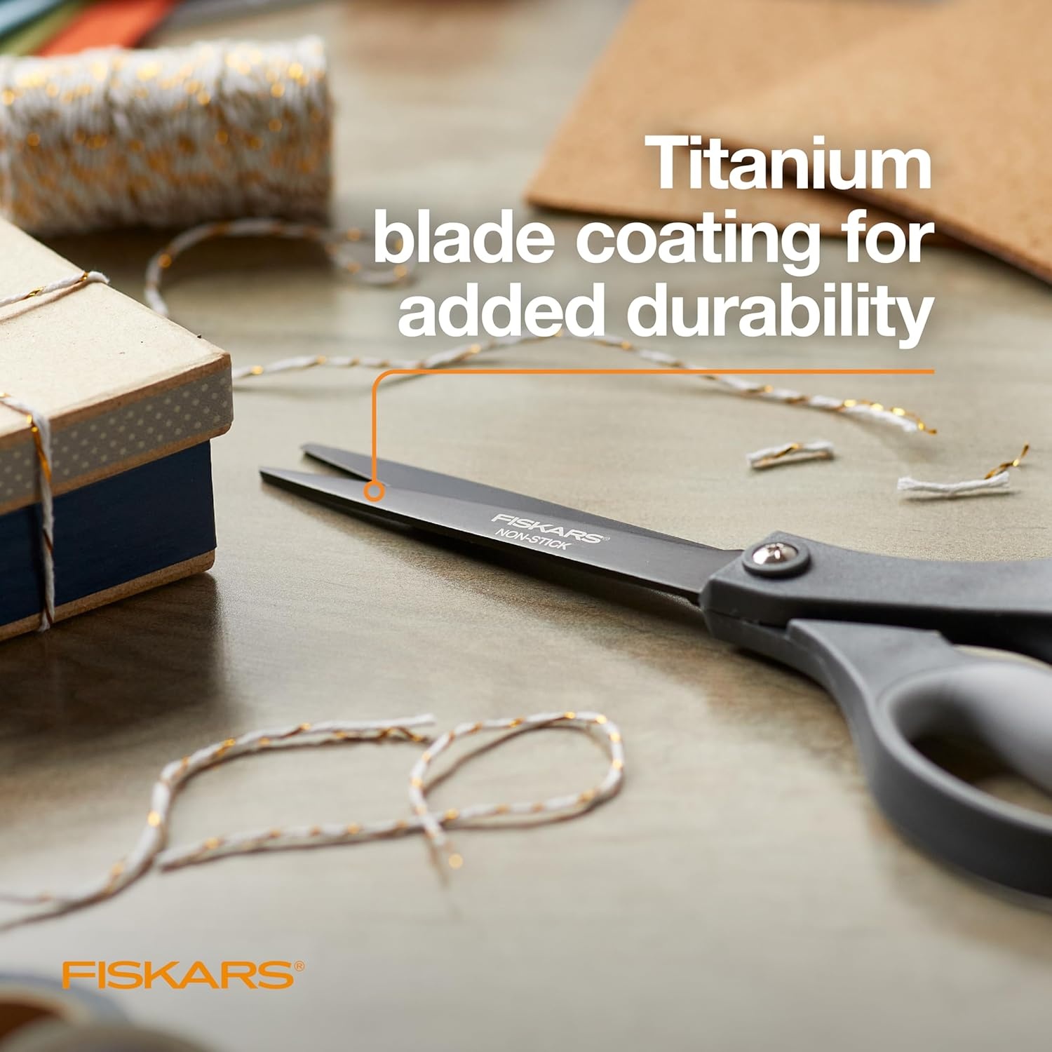 Fiskars 8 Left-Handed Titanium Scissors, SoftGrip Handle for Comfort, Durable Stainless Steel Blades for Home and Office Use(Non-Stick Titanium / SoftGrip)