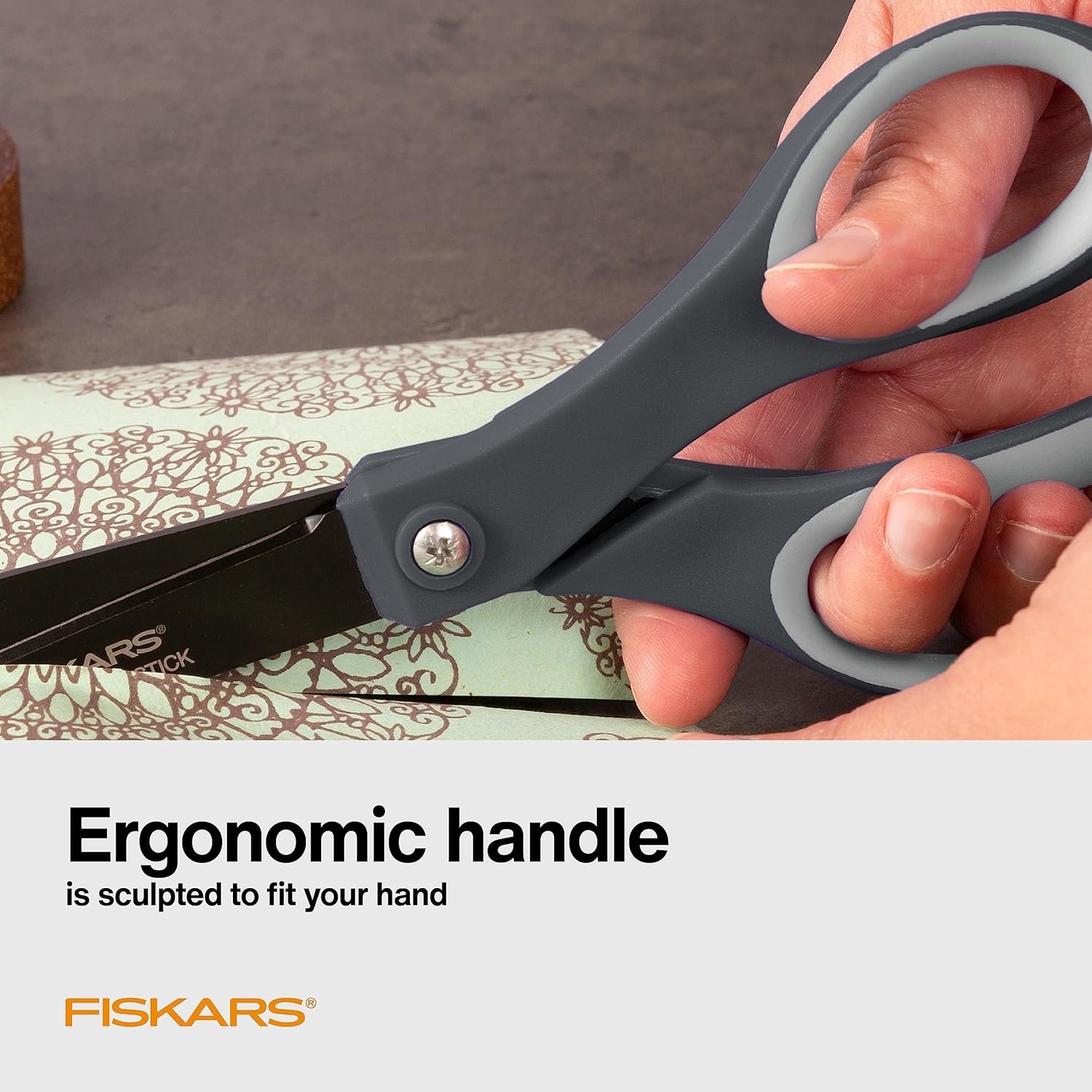 Fiskars 8 Left-Handed Titanium Scissors, SoftGrip Handle for Comfort, Durable Stainless Steel Blades for Home and Office Use(Non-Stick Titanium / SoftGrip)