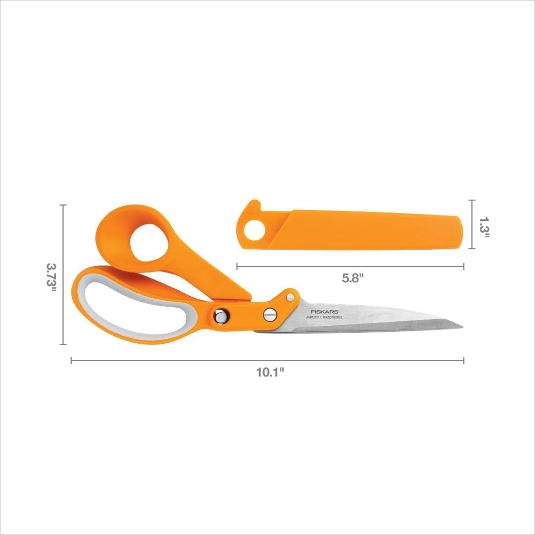 Fiskars Amplify RazorEdge Fabric Scissors – 10″ Heavy Duty Fabric Shears with Ergonomic Handle – Orange