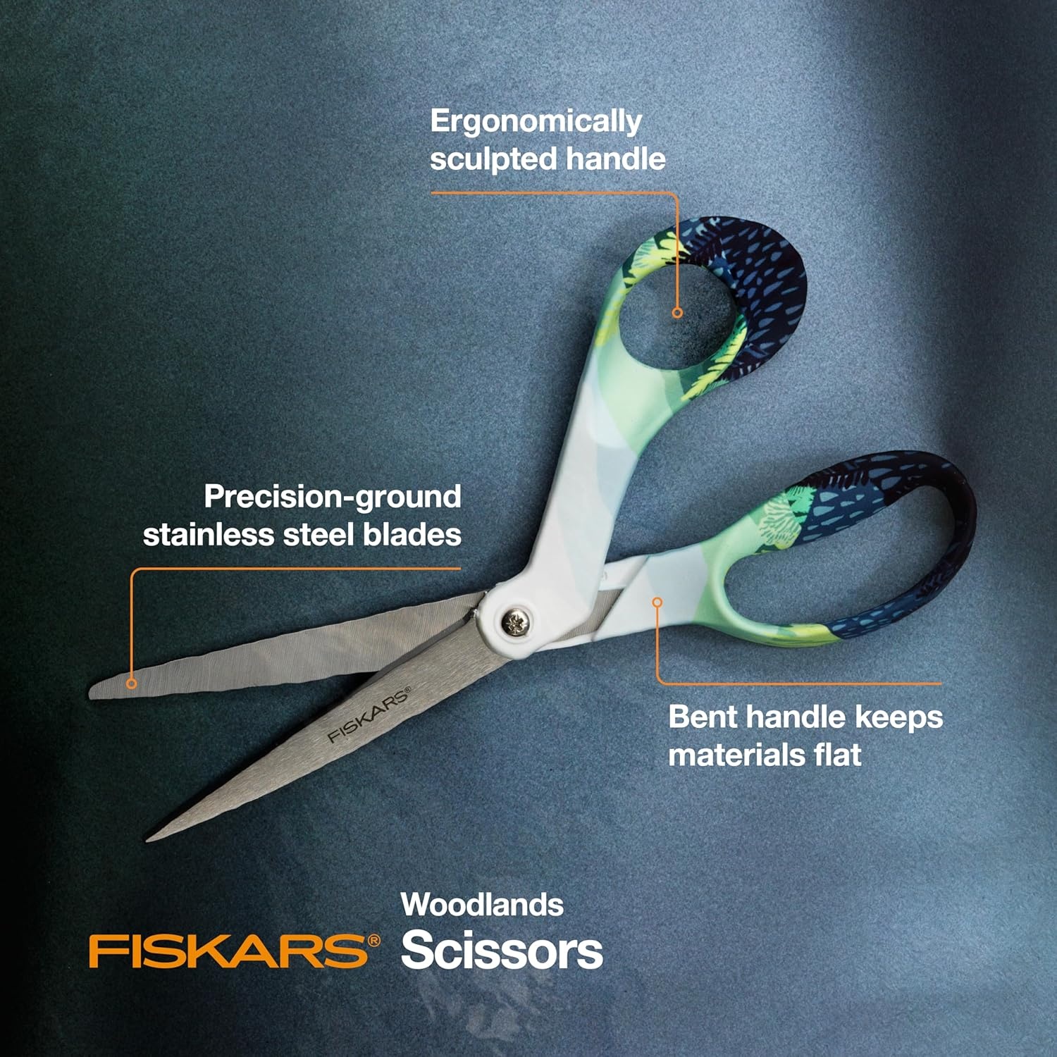 Fiskars Explore Scissors, Non-Stick Blades, Design Collection, Daybreak, 8 Inches(Woodlands)