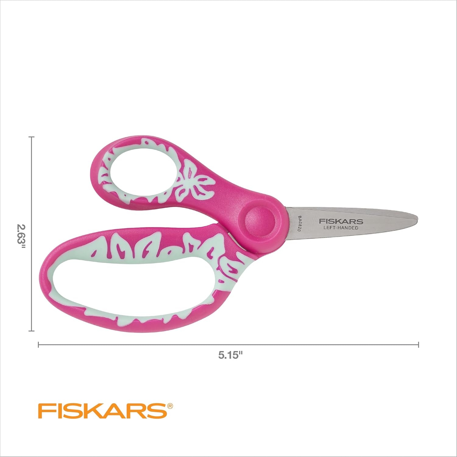 Fiskars 5″ SoftGrip Left-Handed Kids Scissors, Pointed Tip, Pink/Light Blue Floral, Safety Edge for Precision Cutting(Pink/Blue Floral)