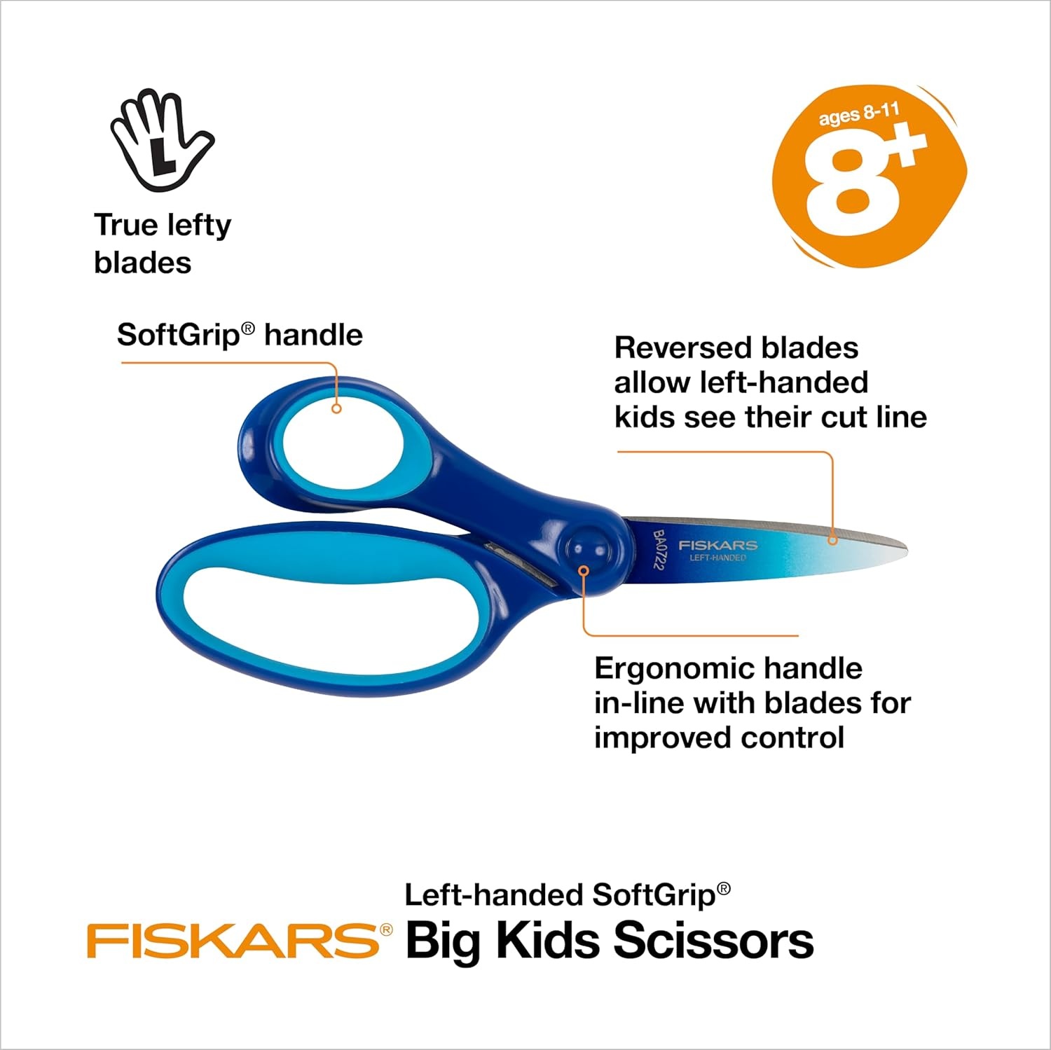 Fiskars 6″ Left-Handed Big Kids Scissors for Ages 8-11, Scissors for School or Crafting, Back to, Supplies, Ombre Blue-Turquoise, Stainless Steel(Blue Ombre – Left-Handed)