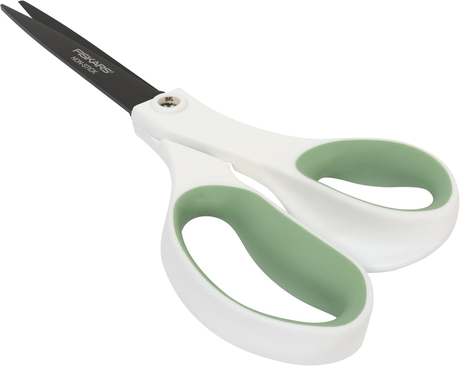 Fiskars Everyday Fashion Scissors, 8″ Non-Stick Stainless Steel Blades, White and Green, Cuts Sticky Materials Like Tape and Glue