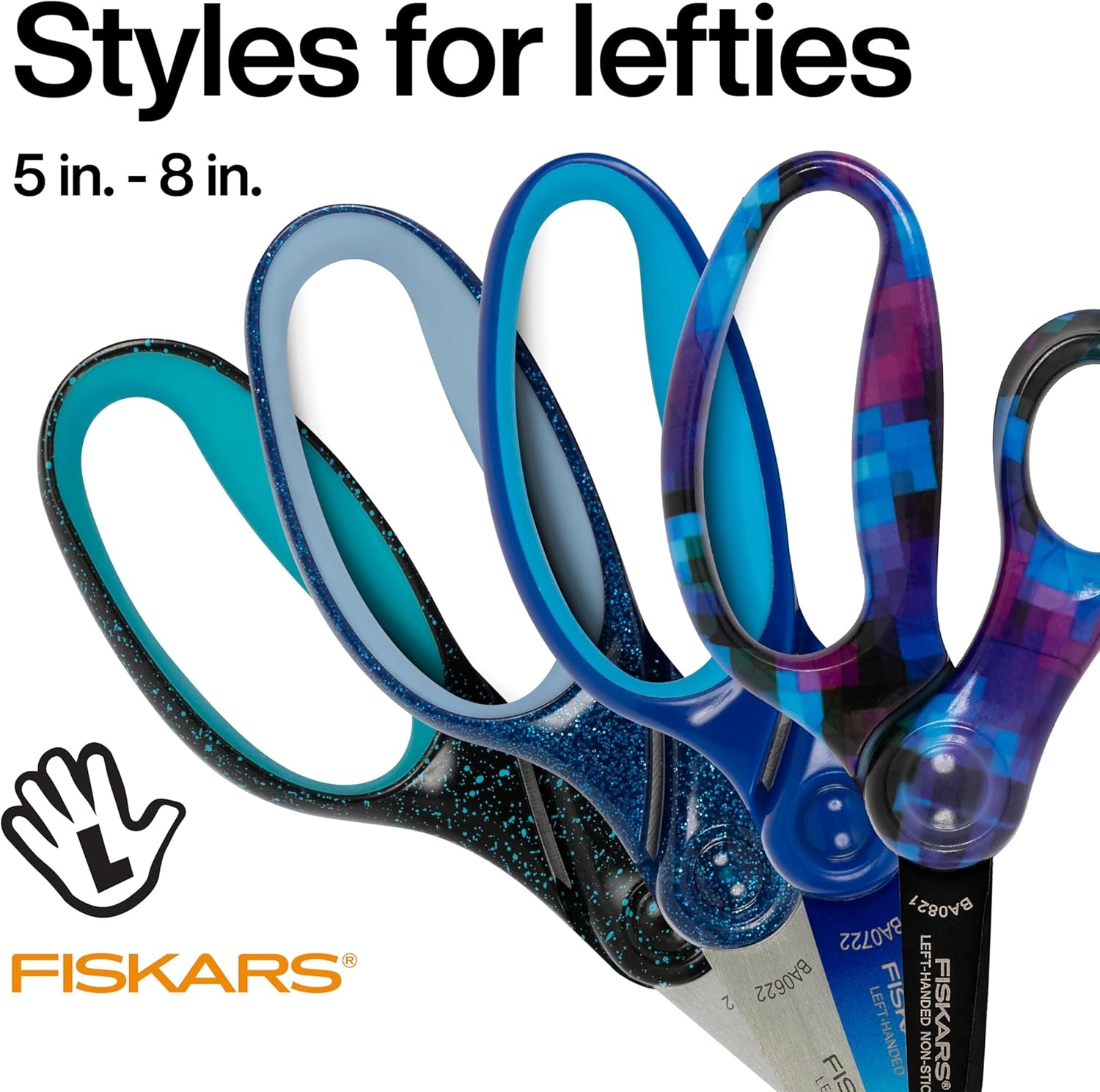 Fiskars 5″ Left-Handed Pointed-Tip Scissors for Kids Ages 4-7, Scissors for School or Crafting, Back to School Supplies, Black