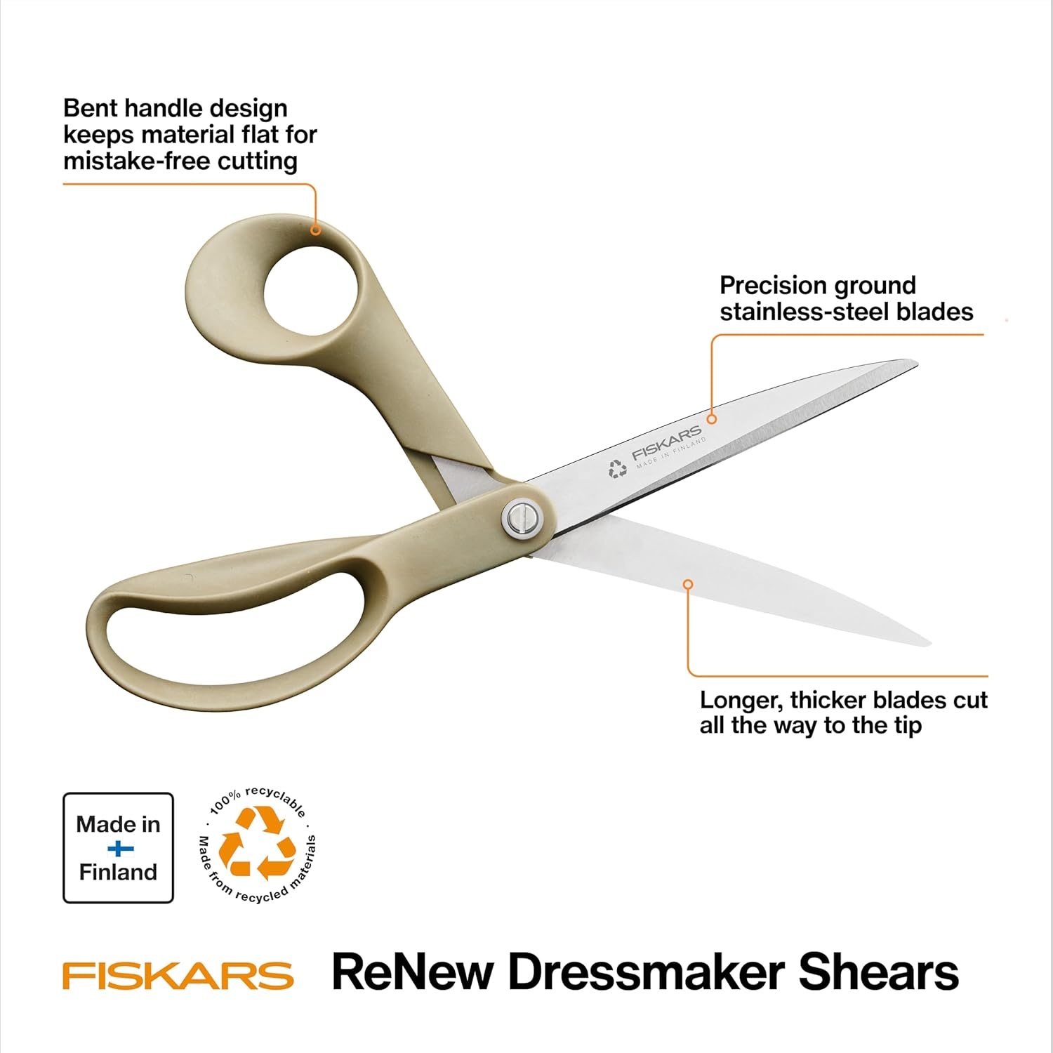 Fiskars 9″ Recycled Fabric Scissors – Sustainable and Sharp Craft Scissors for Sewing – Craft and Fabric Cutting – Beige