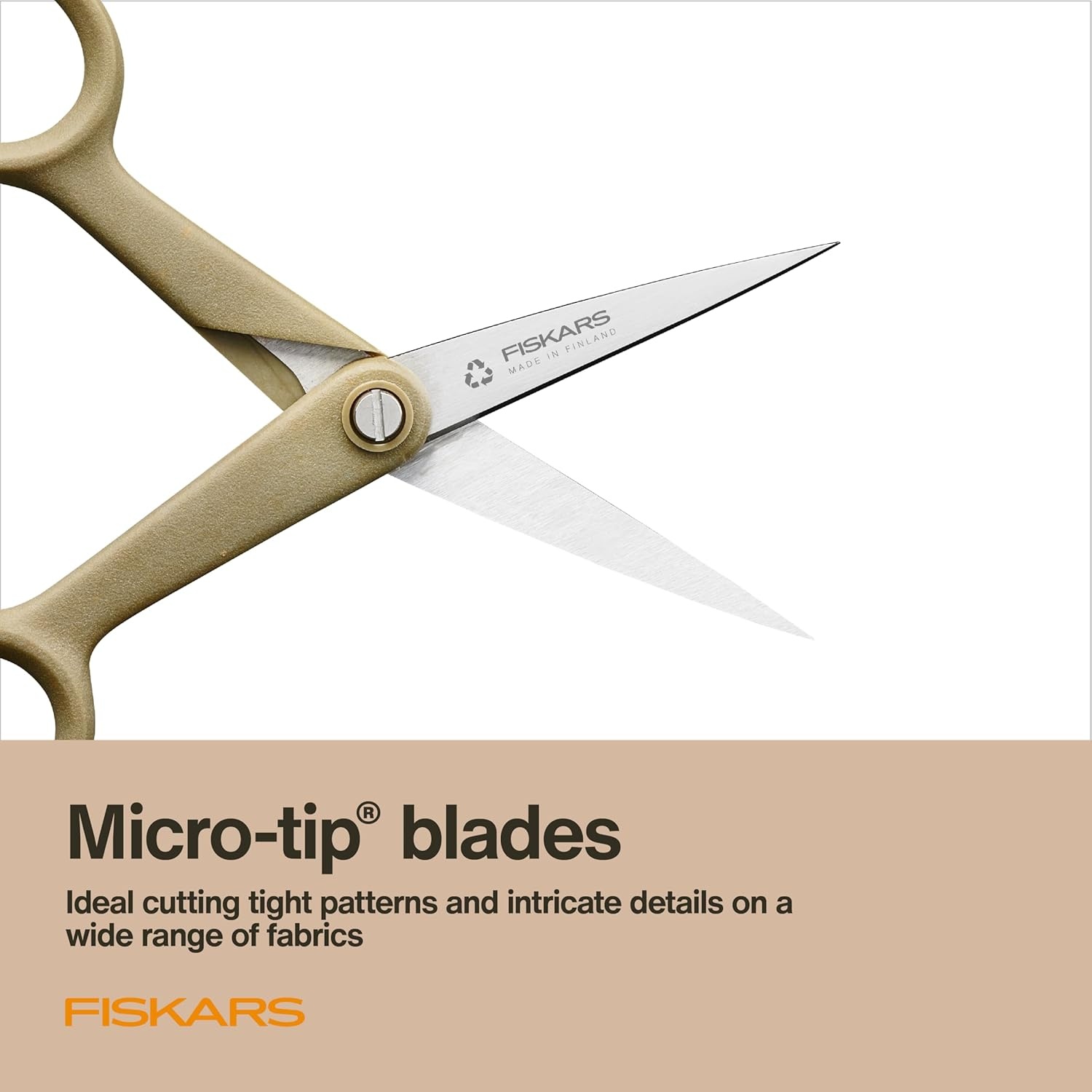 Fiskars 5″ Recycled Micro-Tip Fabric Scissors – Sustainable, Sharp, Detail Craft Scissors for Embroidery and Sewing – Craft and Fabric Cutting – Beige