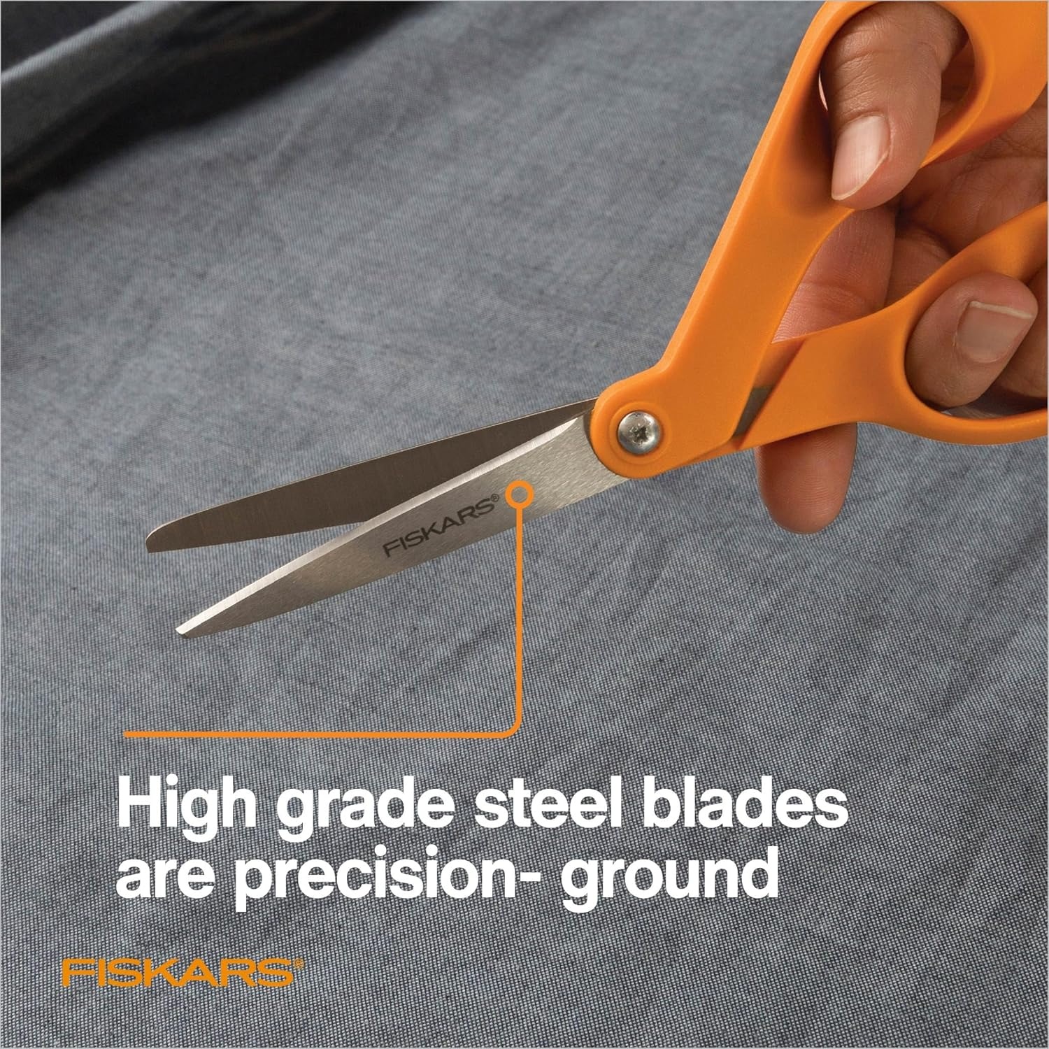 Fiskars 8″ Original Orange-Handled Stainless Steel Scissors, Ergonomic and Keeps Material Flat, Sharp All-Purpose Paper and Fabric Scissors for Office, Arts, and Crafts(Petite Orange-Handled)