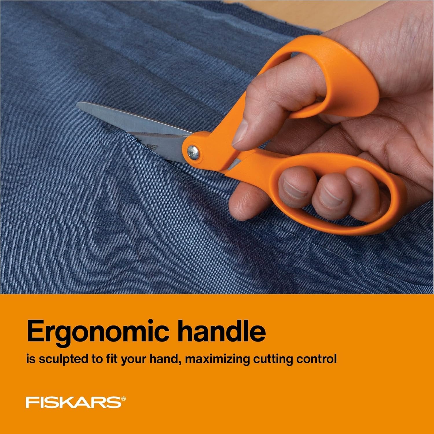 Fiskars 8″ Original Orange-Handled Stainless Steel Scissors, Ergonomic and Keeps Material Flat, Sharp All-Purpose Paper and Fabric Scissors for Office, Arts, and Crafts(Petite Orange-Handled)