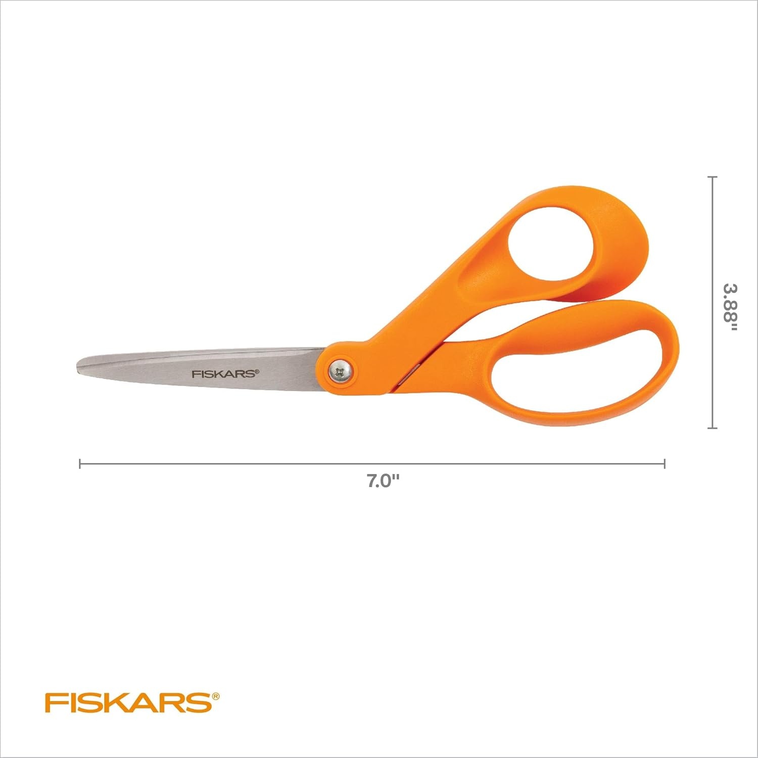Fiskars 8″ Original Orange-Handled Stainless Steel Scissors, Ergonomic and Keeps Material Flat, Sharp All-Purpose Paper and Fabric Scissors for Office, Arts, and Crafts(Petite Orange-Handled)