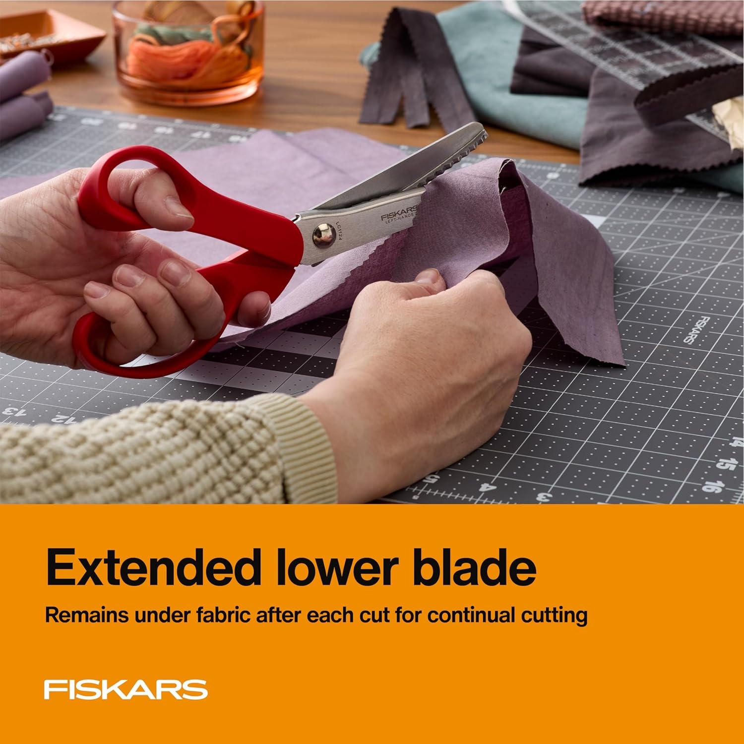 Fiskars 8 Premier Left-Handed Pinking Shears for Fabric Cutting Paper and Crafts, High-grade Stainless Steel Zigzag Blades Prevents Fraying, Ergonomic Contoured Handle for Left-Handed Comfort(Left Handed)