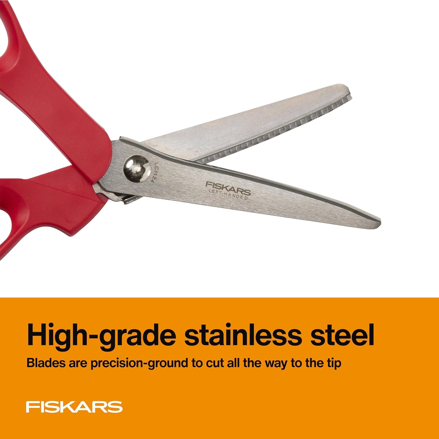 Fiskars 8 Premier Left-Handed Pinking Shears for Fabric Cutting Paper and Crafts, High-grade Stainless Steel Zigzag Blades Prevents Fraying, Ergonomic Contoured Handle for Left-Handed Comfort(Left Handed)