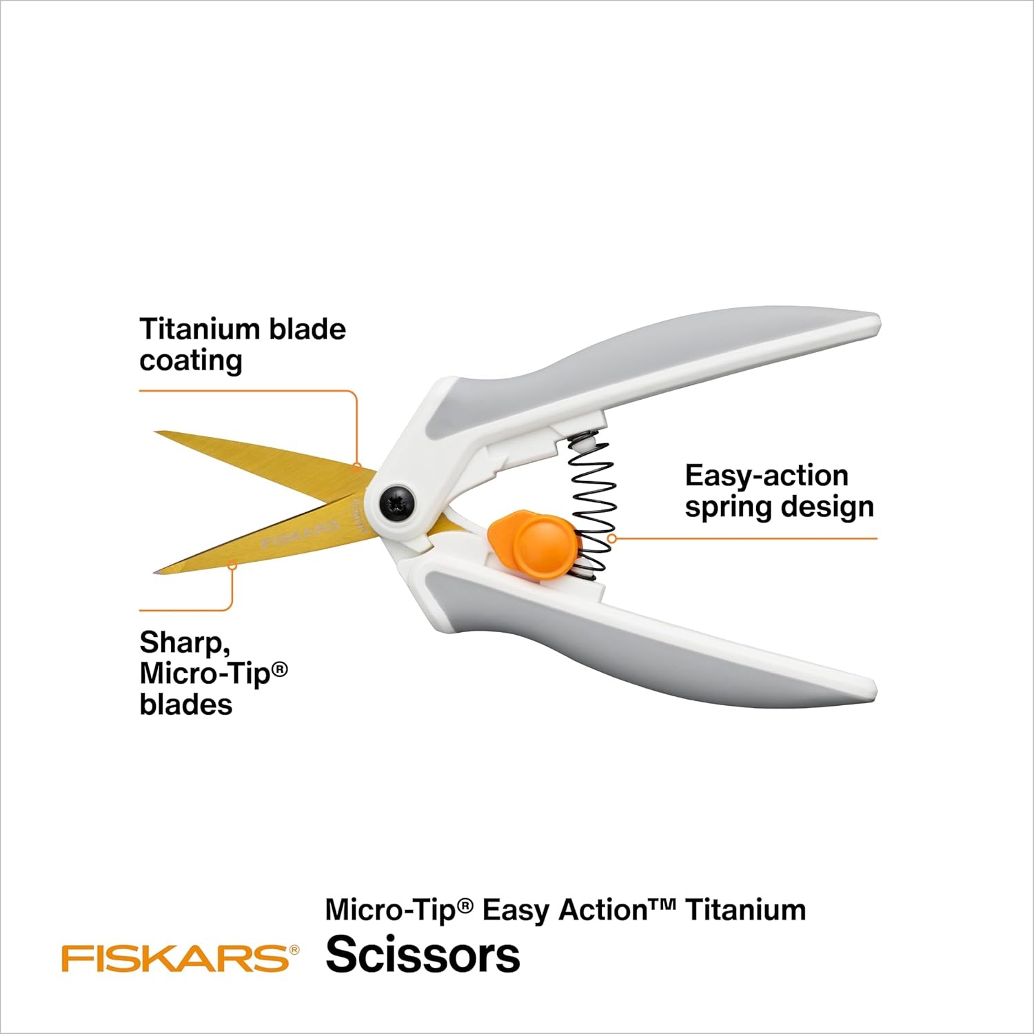 Fiskars Micro-Tip Scissors, Precision Cutting Shears, Titanium Blades & SoftGrip Handle for Intricate Cuts, 5, White/Gray(Micro-Tip Titanium Easy Action)
