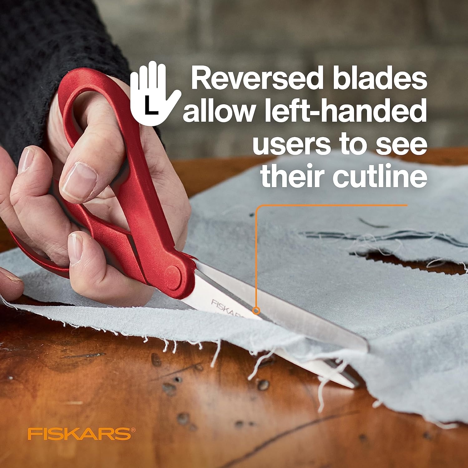 Fiskars 8″ Original Orange-Handled Stainless Steel Scissors, Ergonomic and Keeps Material Flat, Sharp All-Purpose Paper and Fabric Scissors for Office, Arts, and Crafts(Left-Handed)