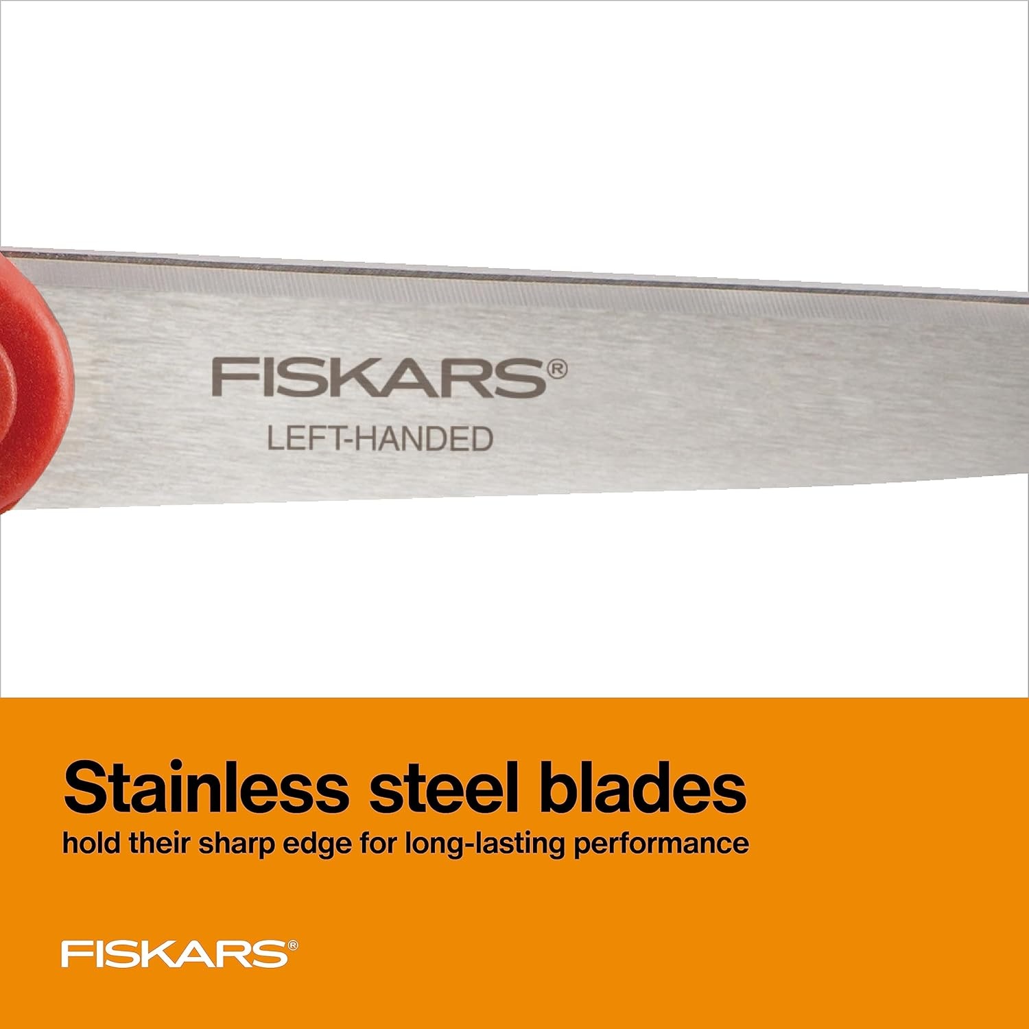 Fiskars 8″ Original Orange-Handled Stainless Steel Scissors, Ergonomic and Keeps Material Flat, Sharp All-Purpose Paper and Fabric Scissors for Office, Arts, and Crafts(Left-Handed)