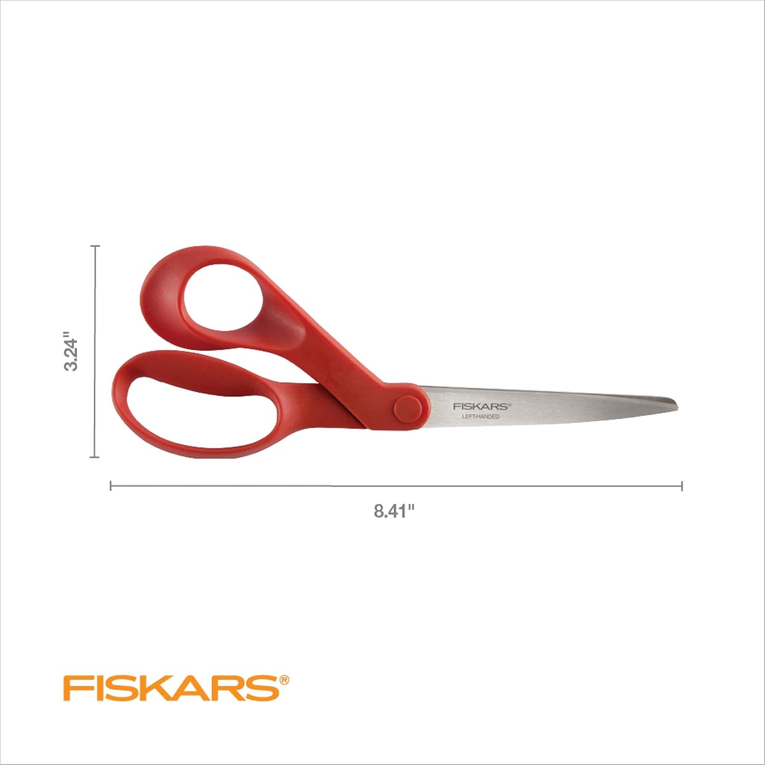 Fiskars 8″ Original Orange-Handled Stainless Steel Scissors, Ergonomic and Keeps Material Flat, Sharp All-Purpose Paper and Fabric Scissors for Office, Arts, and Crafts(Left-Handed)