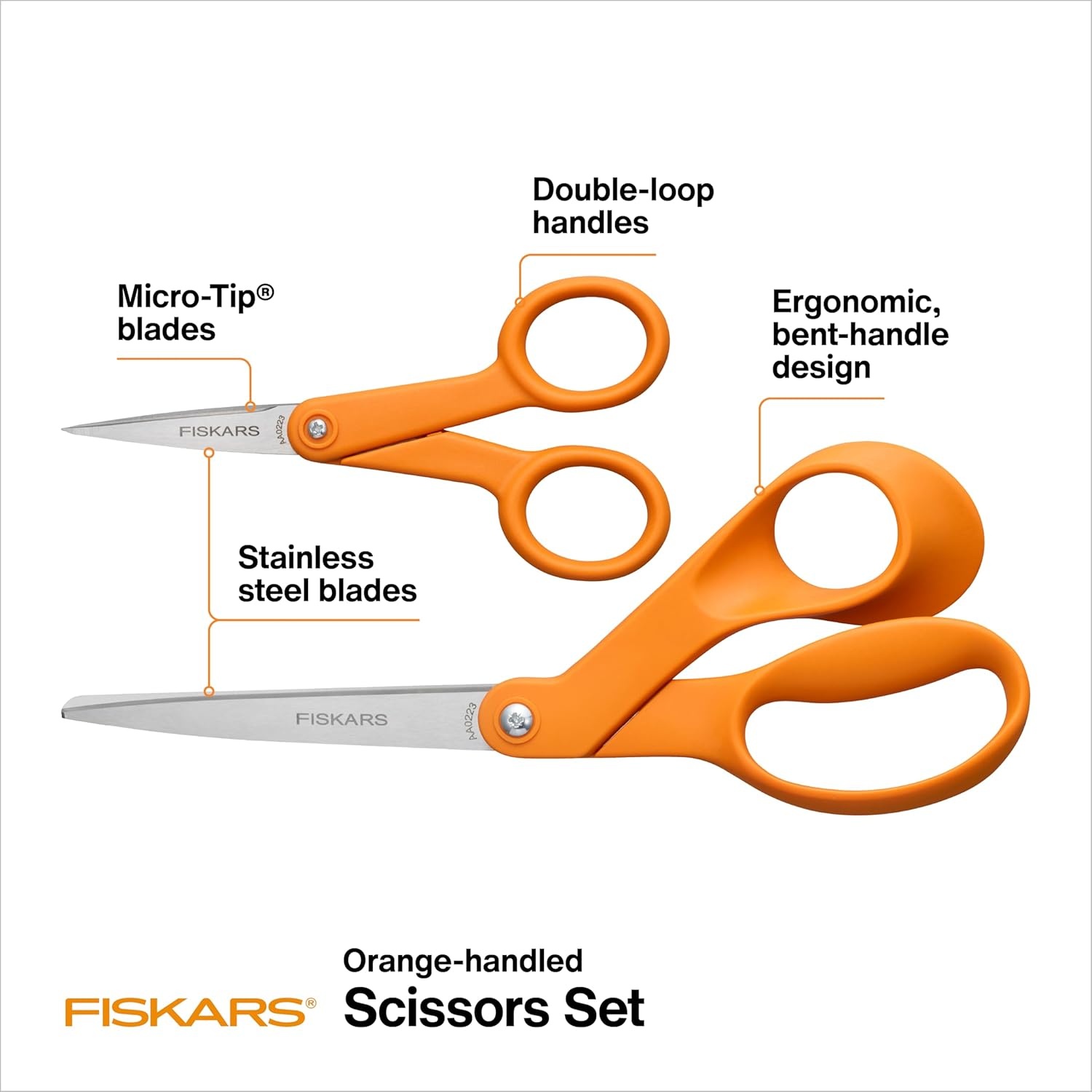 Fiskars Premier No. 5 Micro-Tip Orange-Handled Fabric Scissors, Double Loop Handle, Sewing and Craft Scissors, Orange(8 inches & 5 inches (2 Piece Set))