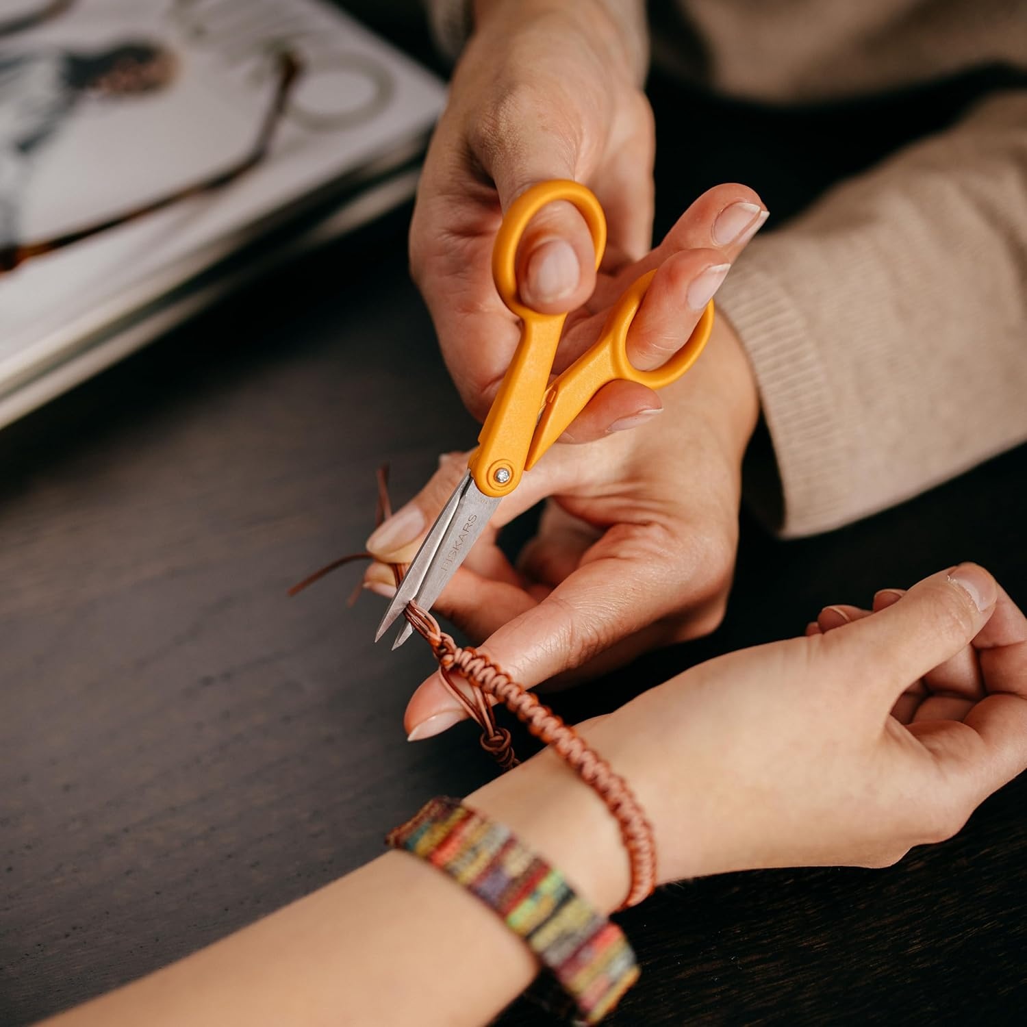 Fiskars Premier No. 5 Micro-Tip Orange-Handled Fabric Scissors, Double Loop Handle, Sewing and Craft Scissors, Orange(8 inches & 5 inches (2 Piece Set))