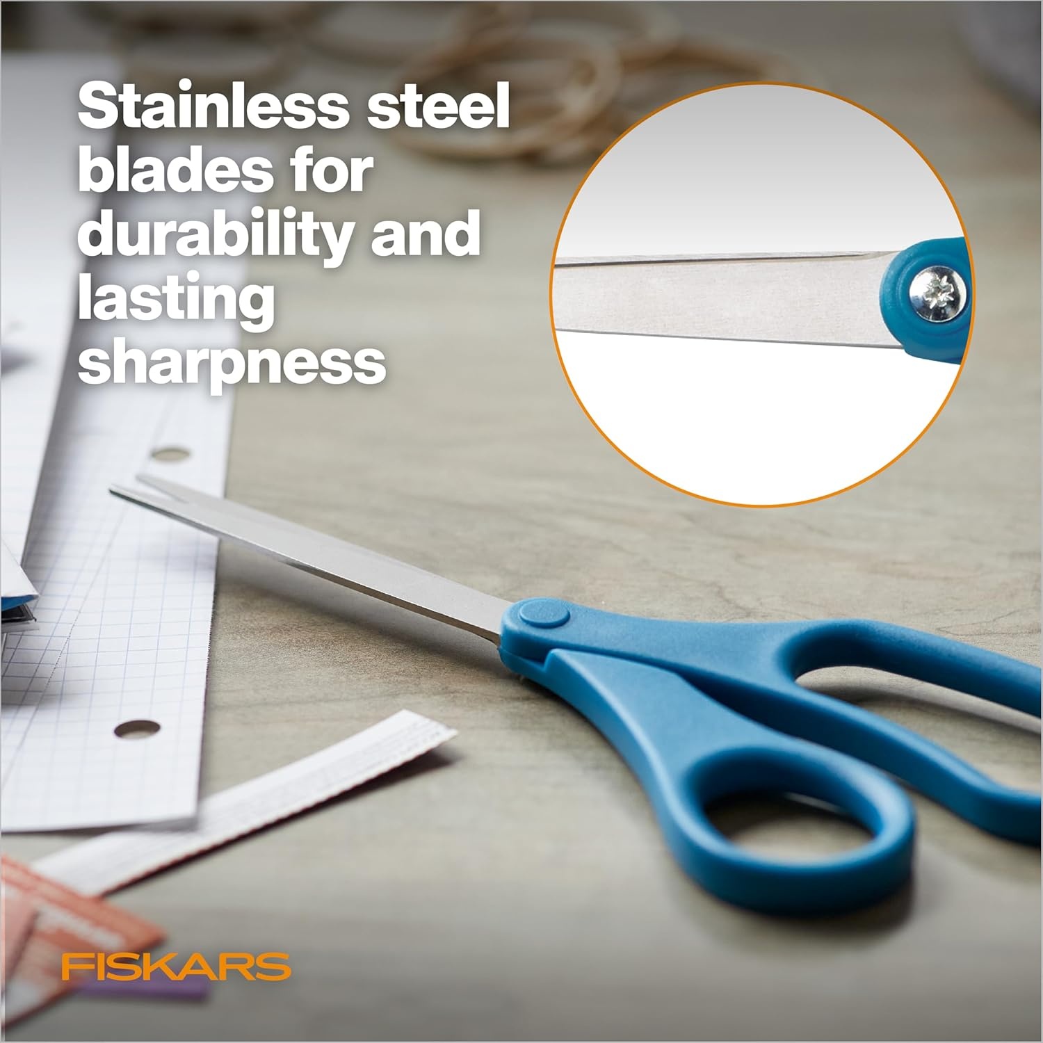 Fiskars 8 Left-Handed Titanium Scissors, SoftGrip Handle for Comfort, Durable Stainless Steel Blades for Home and Office Use(Stainless Steel)