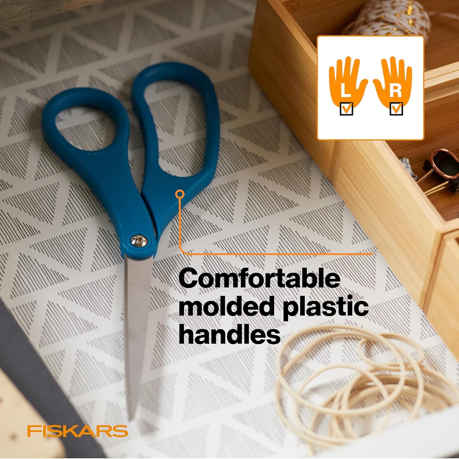 Fiskars 8 Left-Handed Titanium Scissors, SoftGrip Handle for Comfort, Durable Stainless Steel Blades for Home and Office Use(Stainless Steel)