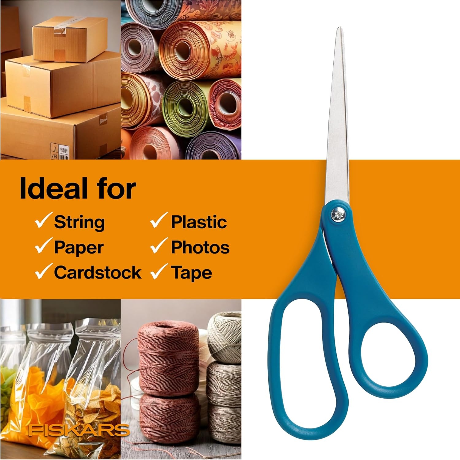 Fiskars 8 Left-Handed Titanium Scissors, SoftGrip Handle for Comfort, Durable Stainless Steel Blades for Home and Office Use(Stainless Steel)