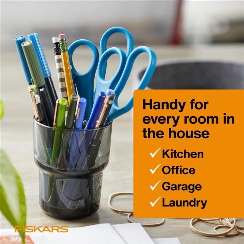 Fiskars 8 Left-Handed Titanium Scissors, SoftGrip Handle for Comfort, Durable Stainless Steel Blades for Home and Office Use(Stainless Steel)