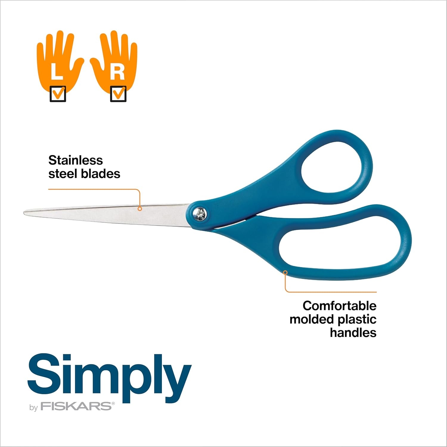Fiskars 8 Left-Handed Titanium Scissors, SoftGrip Handle for Comfort, Durable Stainless Steel Blades for Home and Office Use(Stainless Steel)