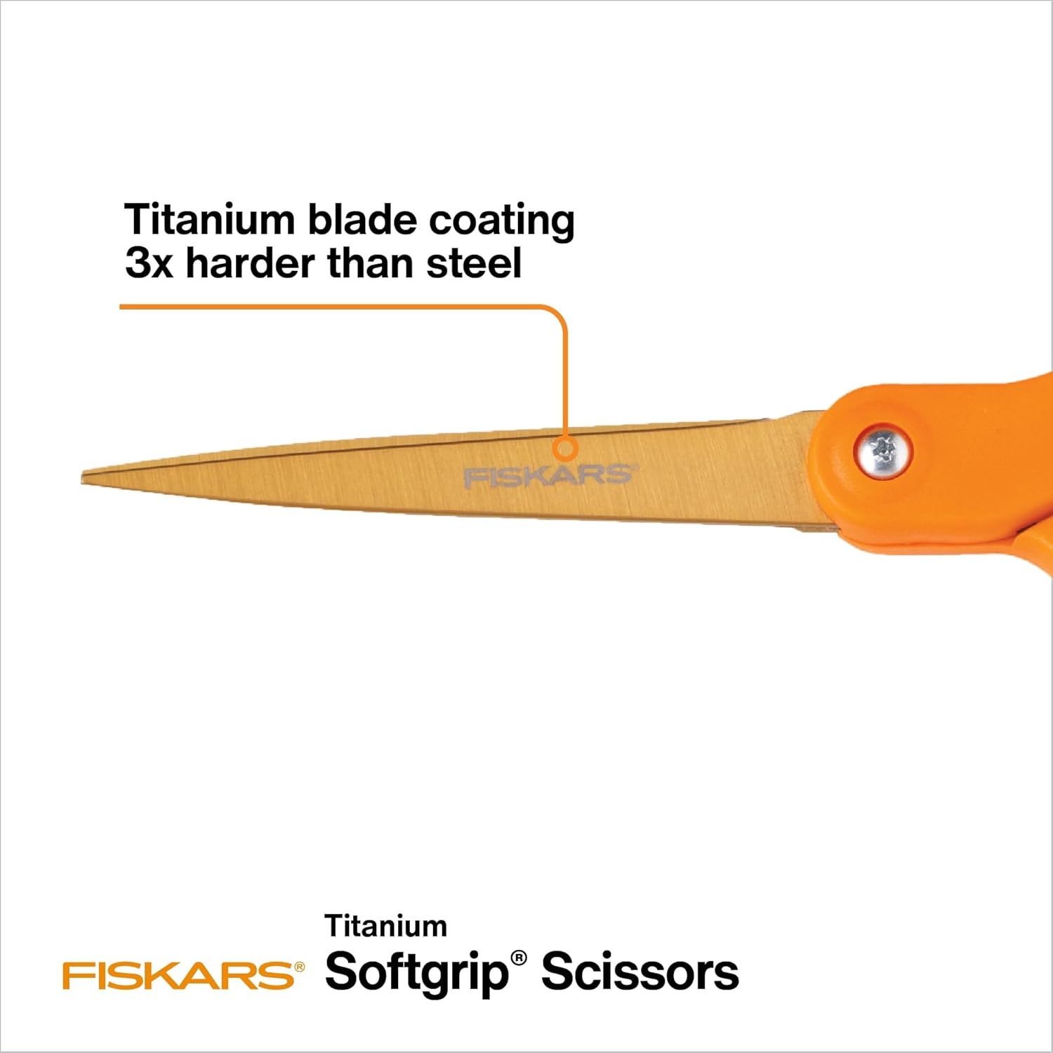 Fiskars SoftGrip Titanium Scissors All Purpose – 8″ Straight Handle Scissors for Office, Arts, and Crafts – Orange(1-Pack)