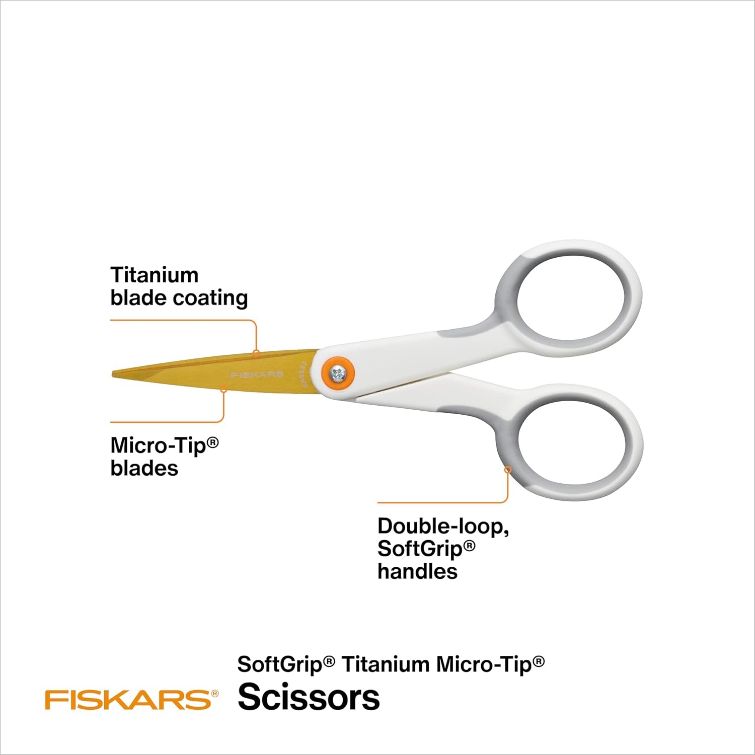 Fiskars Micro-Tip Scissors, Precision Cutting Shears, Titanium Blades & SoftGrip Handle for Intricate Cuts, 5, White/Gray(Micro-Tip Titanium)