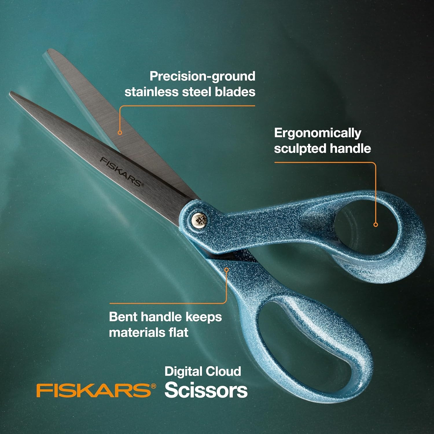 Fiskars Explore Scissors, Design Collection, Glitter Digital Cloud, 8 Inches
