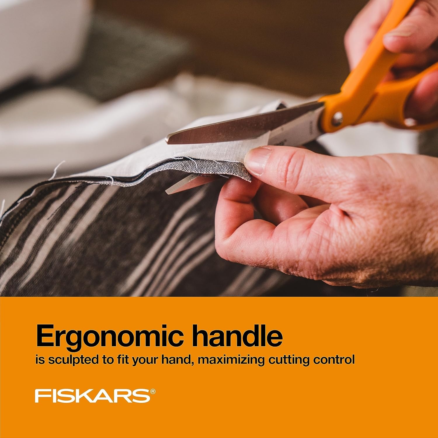 Fiskars 8″ Original Orange-Handled Stainless Steel Scissors, Ergonomic and Keeps Material Flat, Sharp All-Purpose Paper and Fabric Scissors for Office, Arts, and Crafts(Orange-Handled 8″)