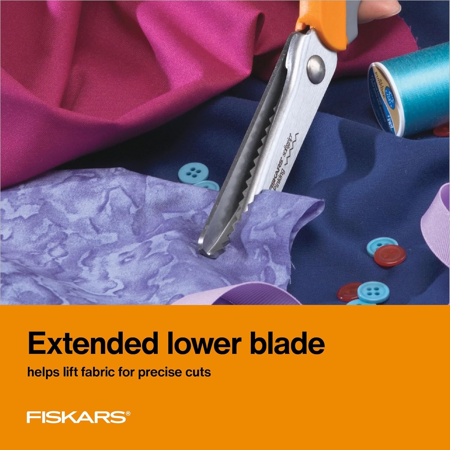 Fiskars 8″ Original Orange-Handled Stainless Steel Scissors, Ergonomic and Keeps Material Flat, Sharp All-Purpose Paper and Fabric Scissors for Office, Arts, and Crafts(Pinking Shears)