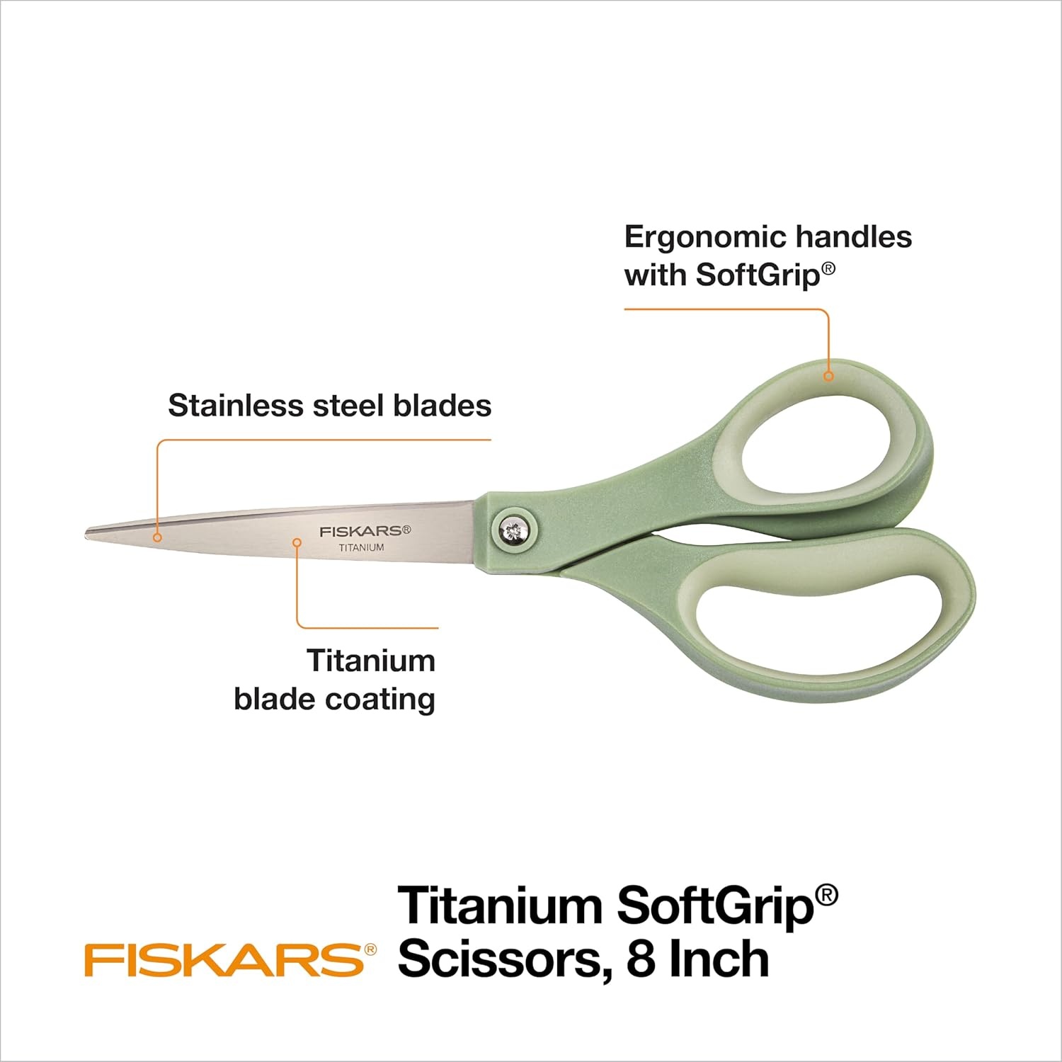 Fiskars 8 Comfort Grip Titanium Multipurpose Scissors with Ergonomic Handles for Everyday Cutting Tasks, Sharp Scissors for Home, Office, Crafts, Multicolor 3-Pack