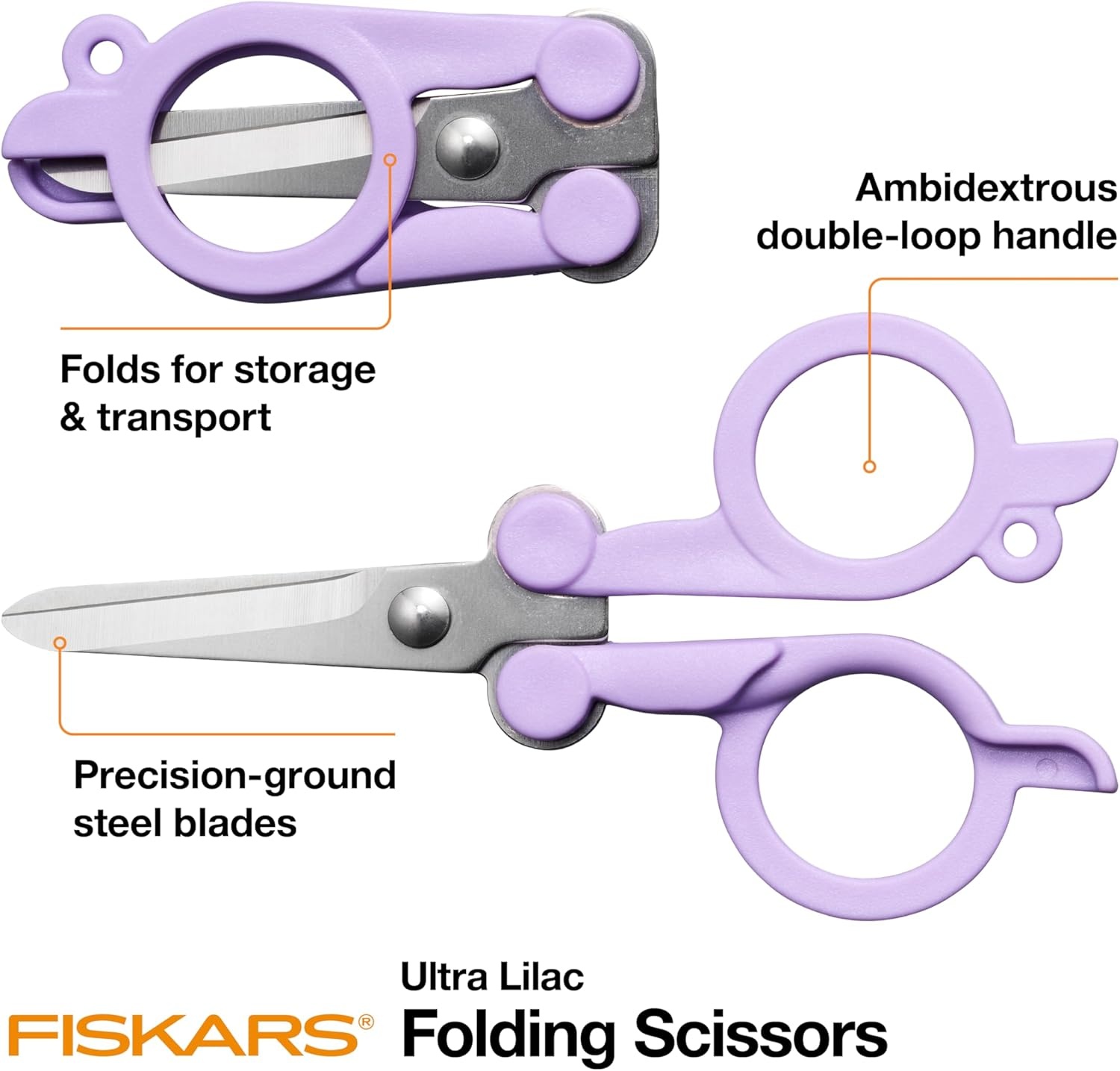 Fiskars Explore Folding Scissor, Designer Collection, Ultra Lilac, Travel Friendly