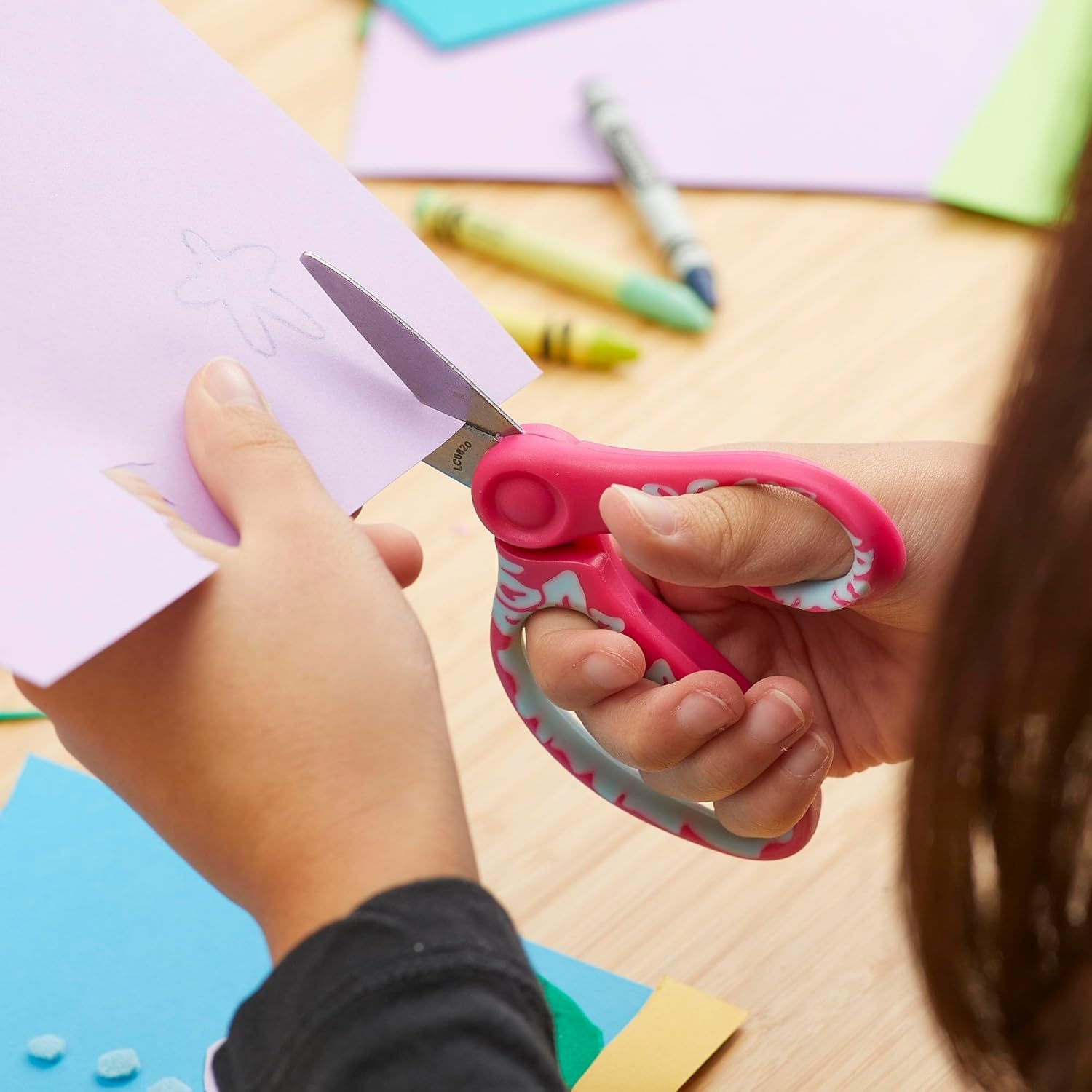 Fiskars 5″ Softgrip Left-Handed Pointed-Tip Scissors for Kids Ages 4-7, Left-Handed Scissors for School or Crafting, Back to School Supplies, Blue Lightning(Pink/Turquoise Floral)