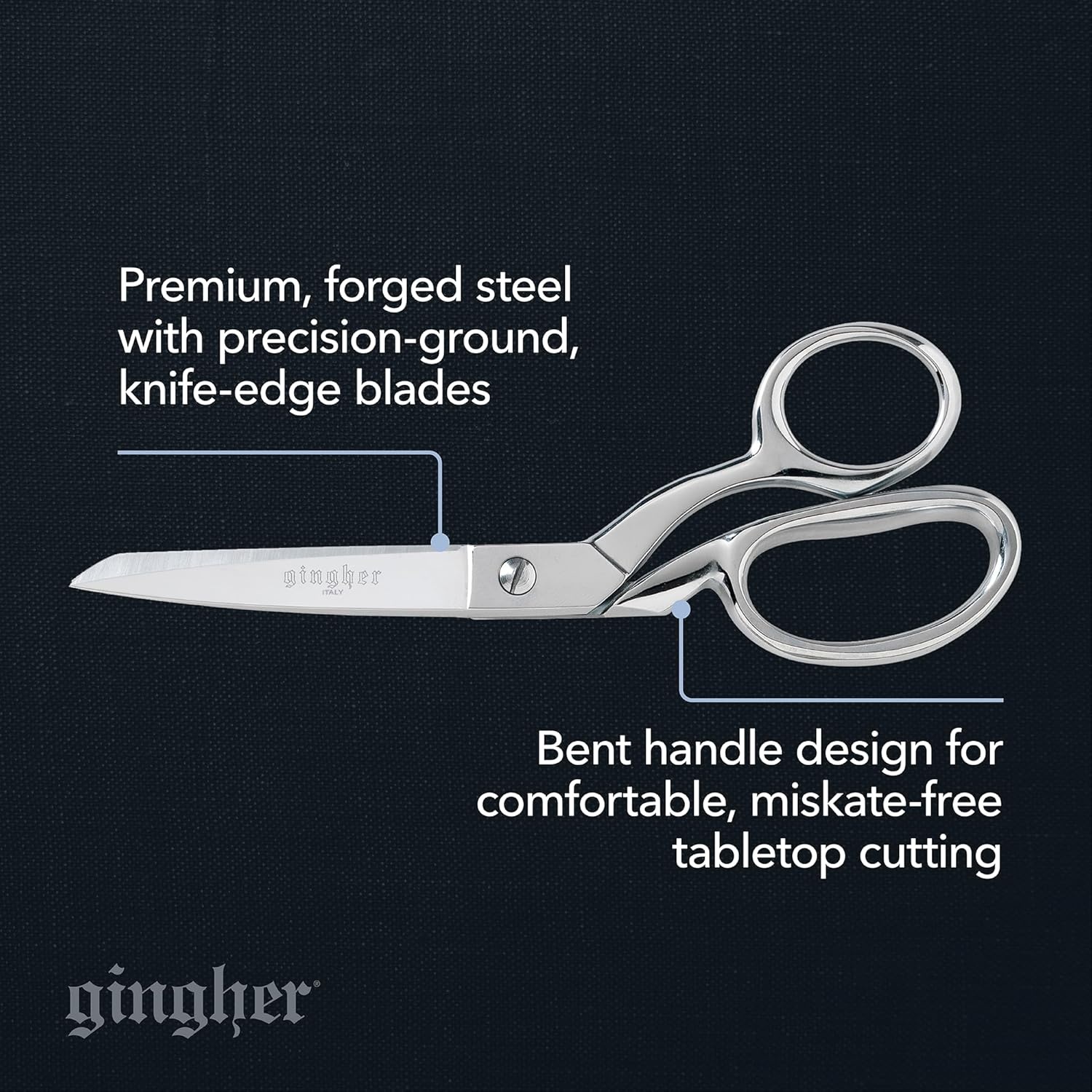 Gingher 4″ Embroidery Scissors, Precision Craft Scissors, Hand-Tuned Blades & Double Loop Handle, Chrome Plated Nickel Finish(8″ Dressmaker)