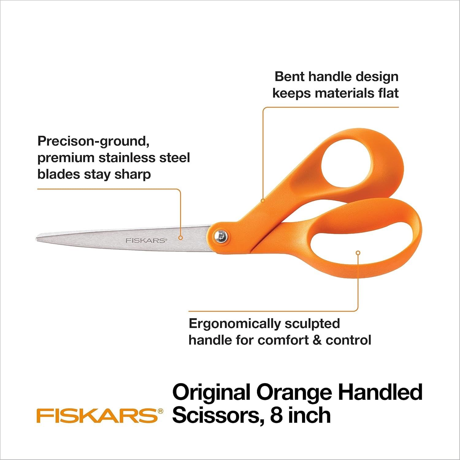 Fiskars 8″ Original Orange-Handled Stainless Steel Scissors, Ergonomic and Keeps Material Flat, Sharp All-Purpose Paper and Fabric Scissors for Office, Arts, and Crafts(Orange-Handled 8″ (Pack of 12))