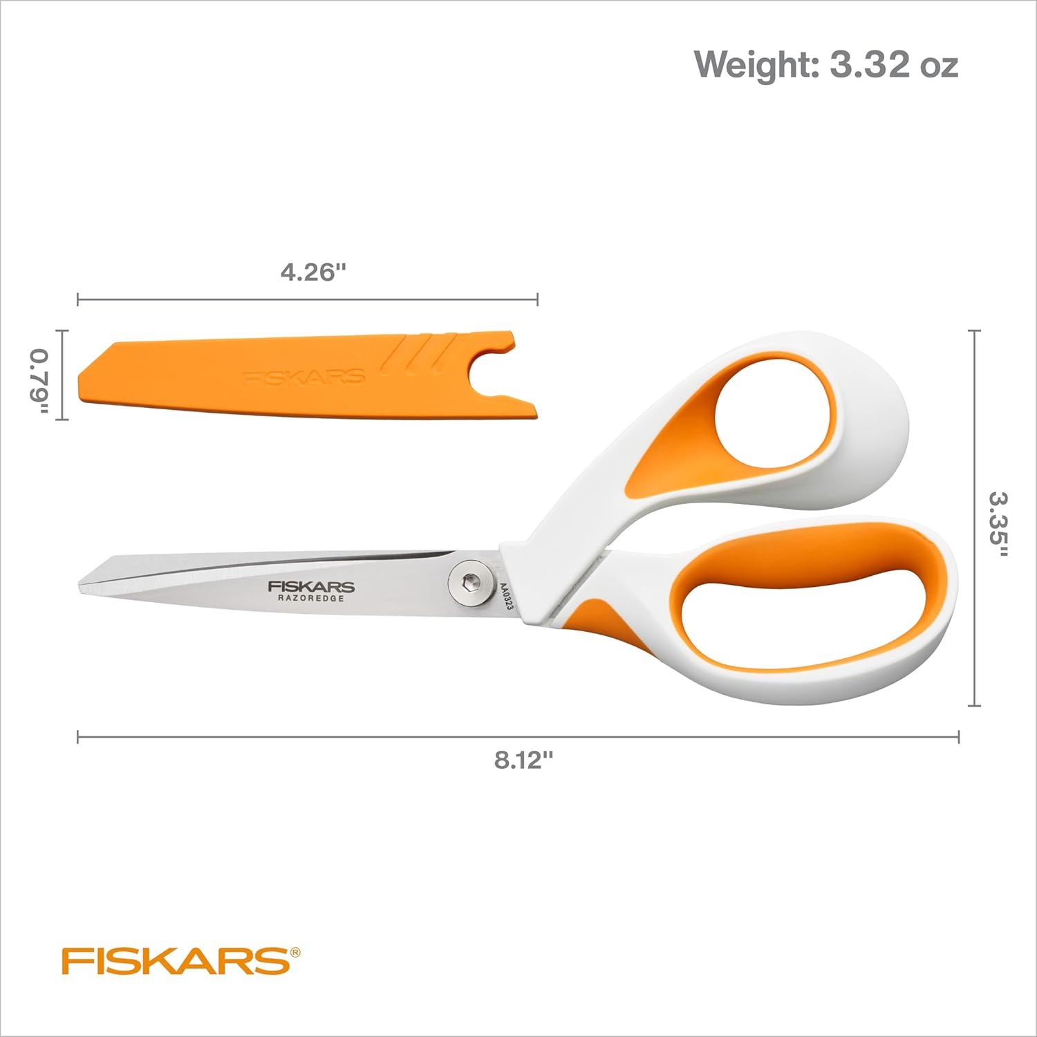 Fiskars RazorEdge Fabric Scissors, Heavy Duty Fabric Shears, Ultra-Sharp Stainless Steel Blades & SoftGrip Ergonomic Handle, 8, White/Orange(RazorEdge 8″)