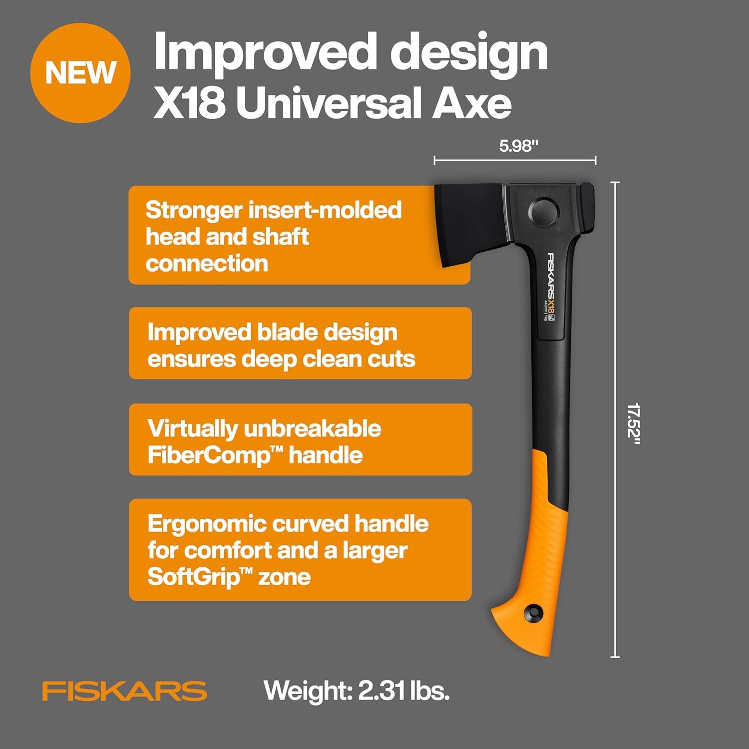 Fiskars X24 Universal Axe 24″, Forged Steel Blade for Felling Trees & All-Purpose Chopping, Shock-Absorbing FiberComp Handle & Low-Friction Coating for Clean Cuts in Fresh Resinous Wood(18″ Universal Axe)