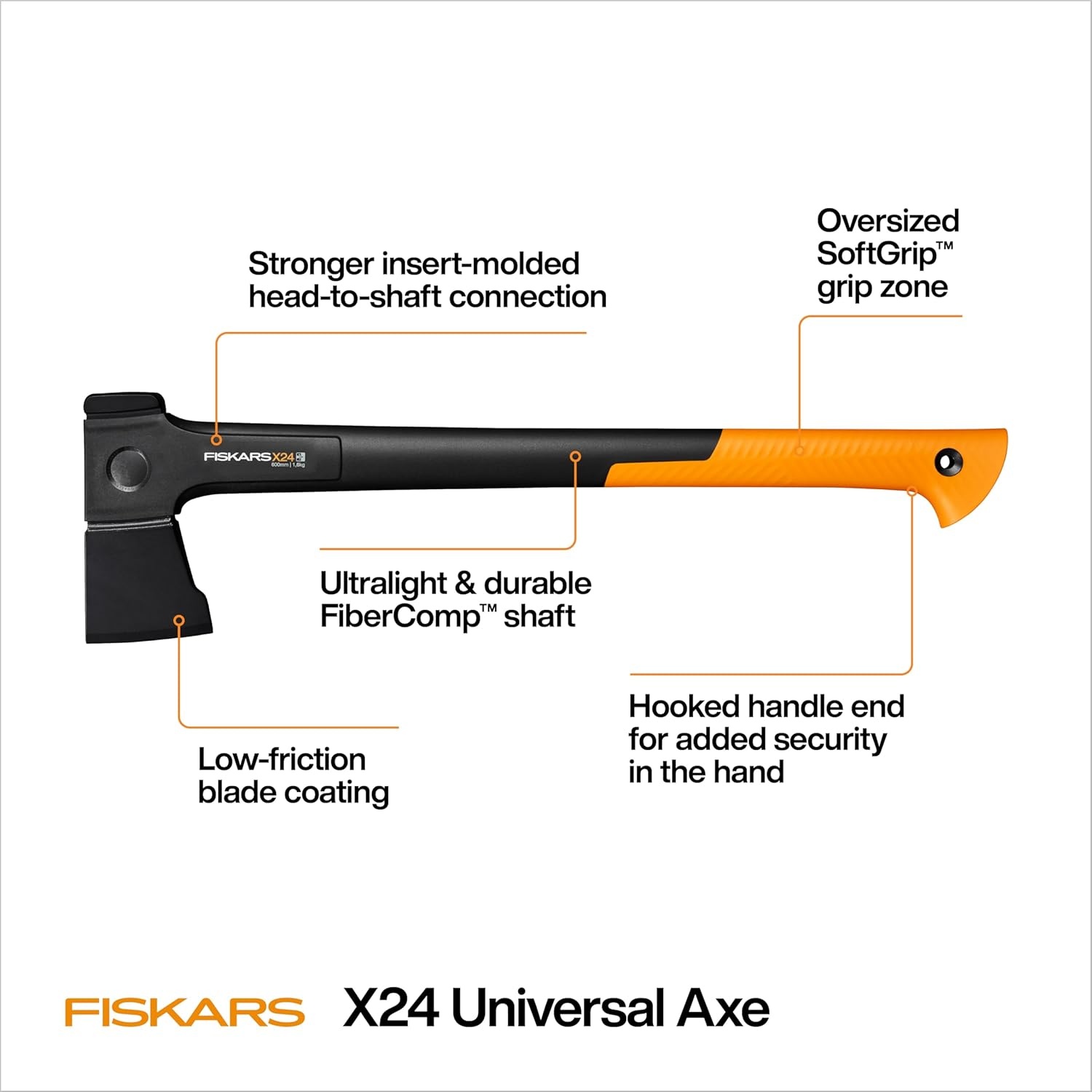 Fiskars X24 Universal Axe 24″, Forged Steel Blade for Felling Trees & All-Purpose Chopping, Shock-Absorbing FiberComp Handle & Low-Friction Coating for Clean Cuts in Fresh Resinous Wood(24″ Universal Axe)