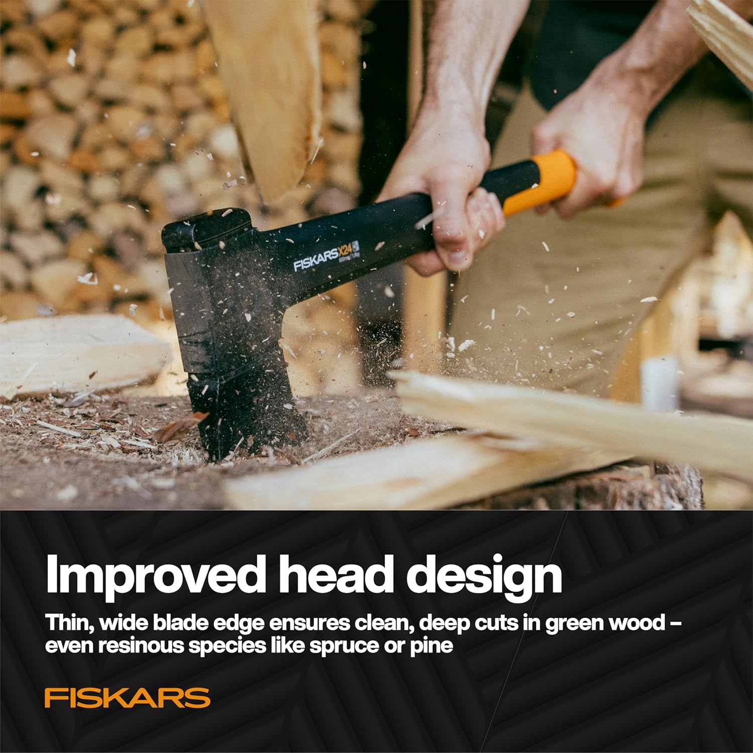 Fiskars X24 Universal Axe 24″, Forged Steel Blade for Felling Trees & All-Purpose Chopping, Shock-Absorbing FiberComp Handle & Low-Friction Coating for Clean Cuts in Fresh Resinous Wood(24″ Universal Axe)