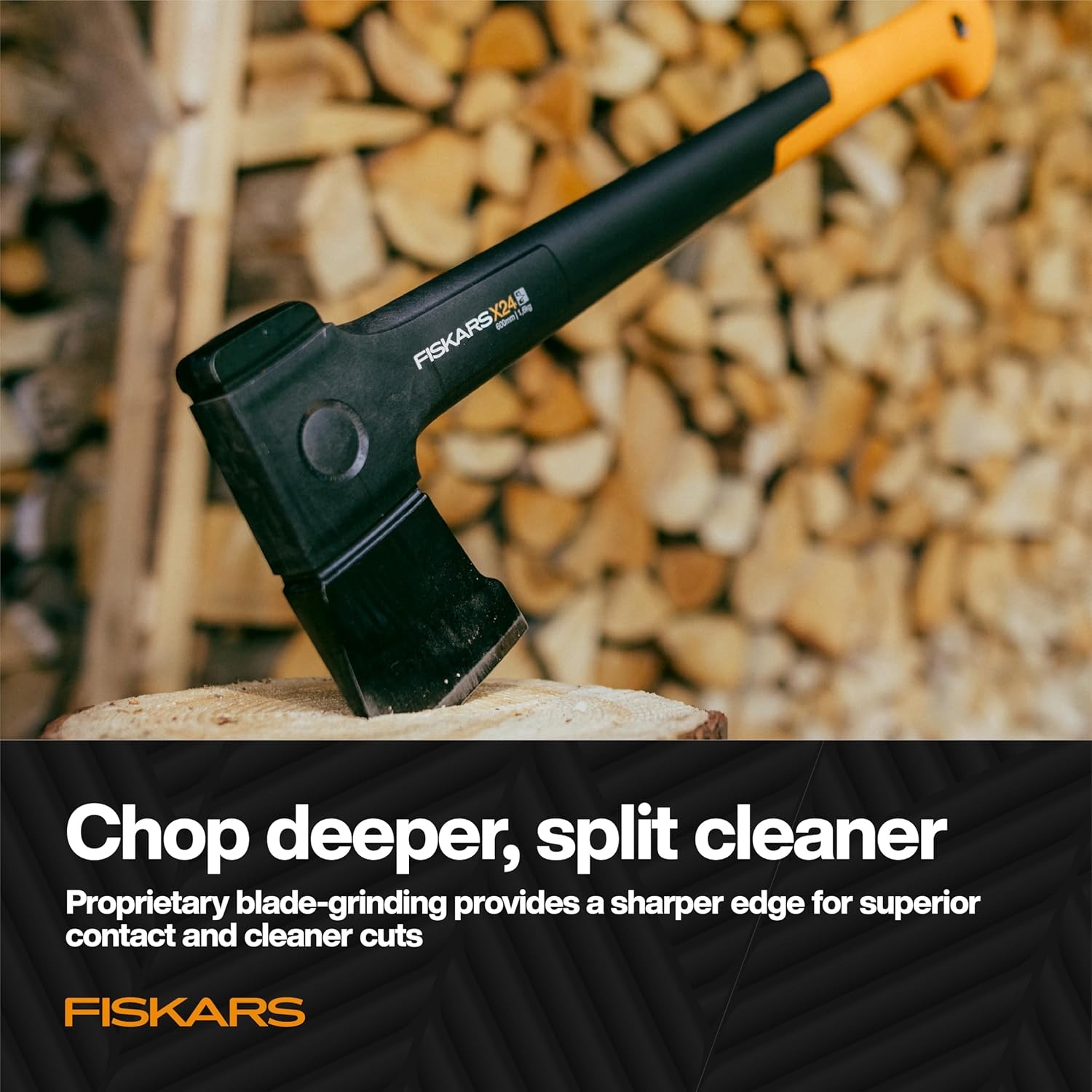 Fiskars X24 Universal Axe 24″, Forged Steel Blade for Felling Trees & All-Purpose Chopping, Shock-Absorbing FiberComp Handle & Low-Friction Coating for Clean Cuts in Fresh Resinous Wood(24″ Universal Axe)