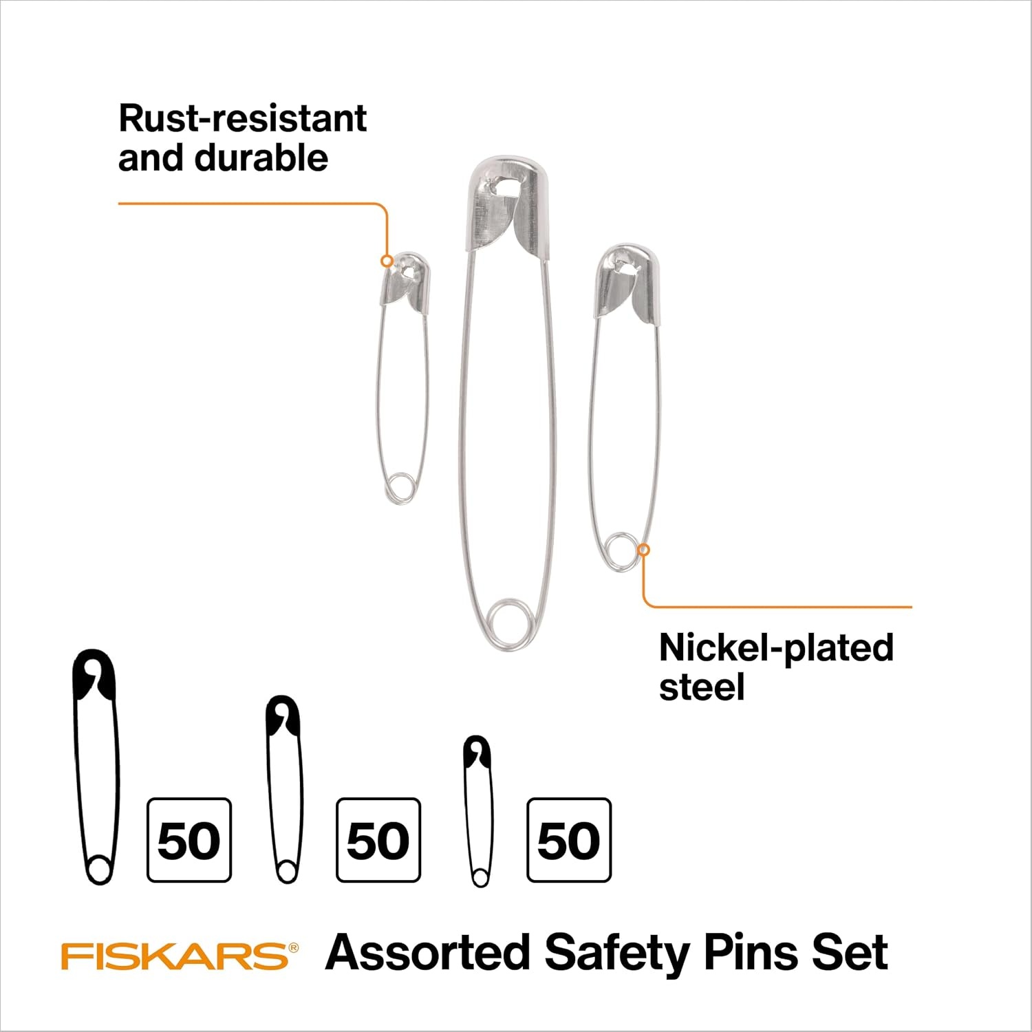 Fiskars Assorted Safety Pins, 150 Pieces for Sewing, Quilting & Repairs