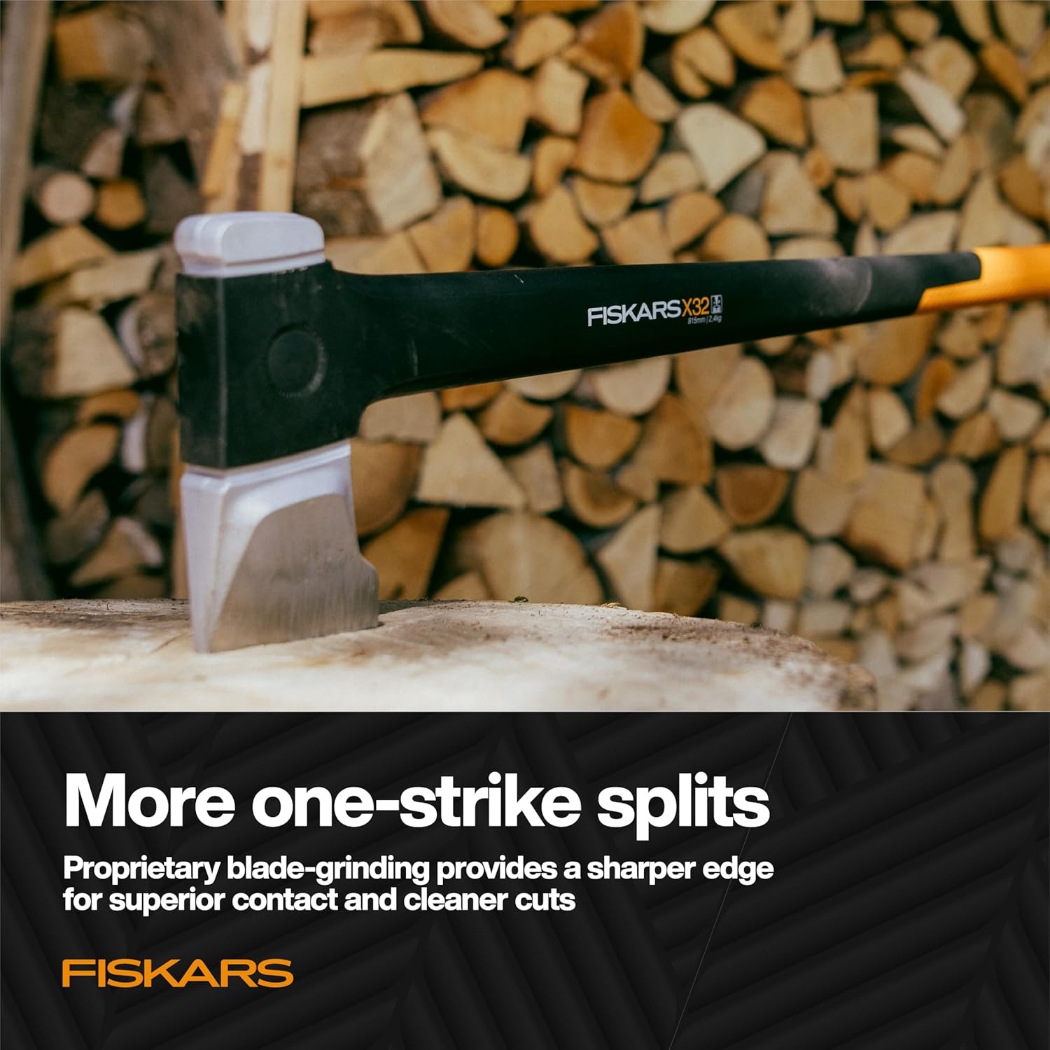 Fiskars X32 Splitting Axe 32″, Forged Steel Blade for More One-Strike Splits on Large Logs, Shock-Absorbing FiberComp Handle & Low-Friction Coating for Rust Protection & Easy Removal
