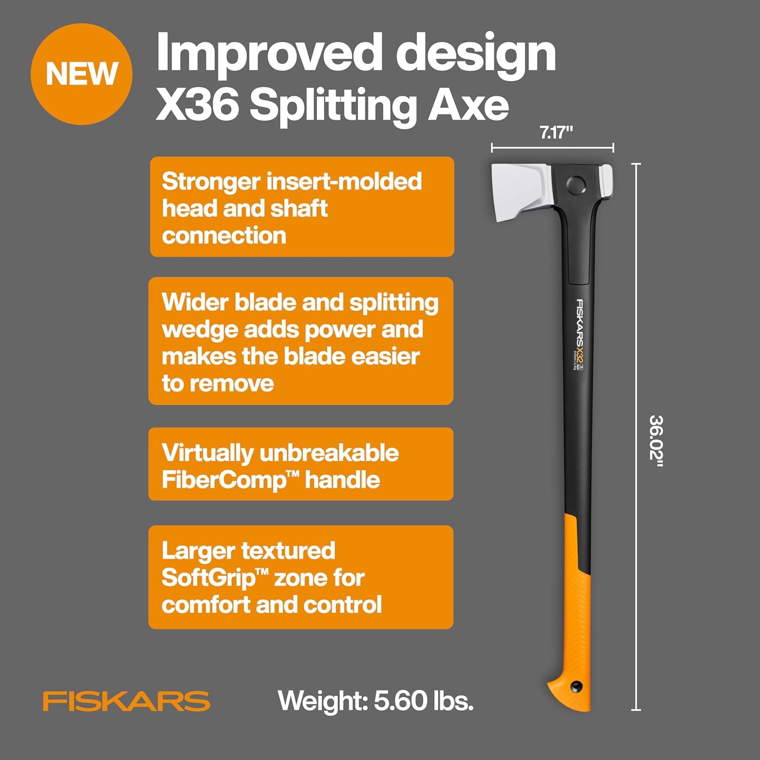 Fiskars X24 Universal Axe 24″, Forged Steel Blade for Felling Trees & All-Purpose Chopping, Shock-Absorbing FiberComp Handle & Low-Friction Coating for Clean Cuts in Fresh Resinous Wood(36″ Splitting Axe)