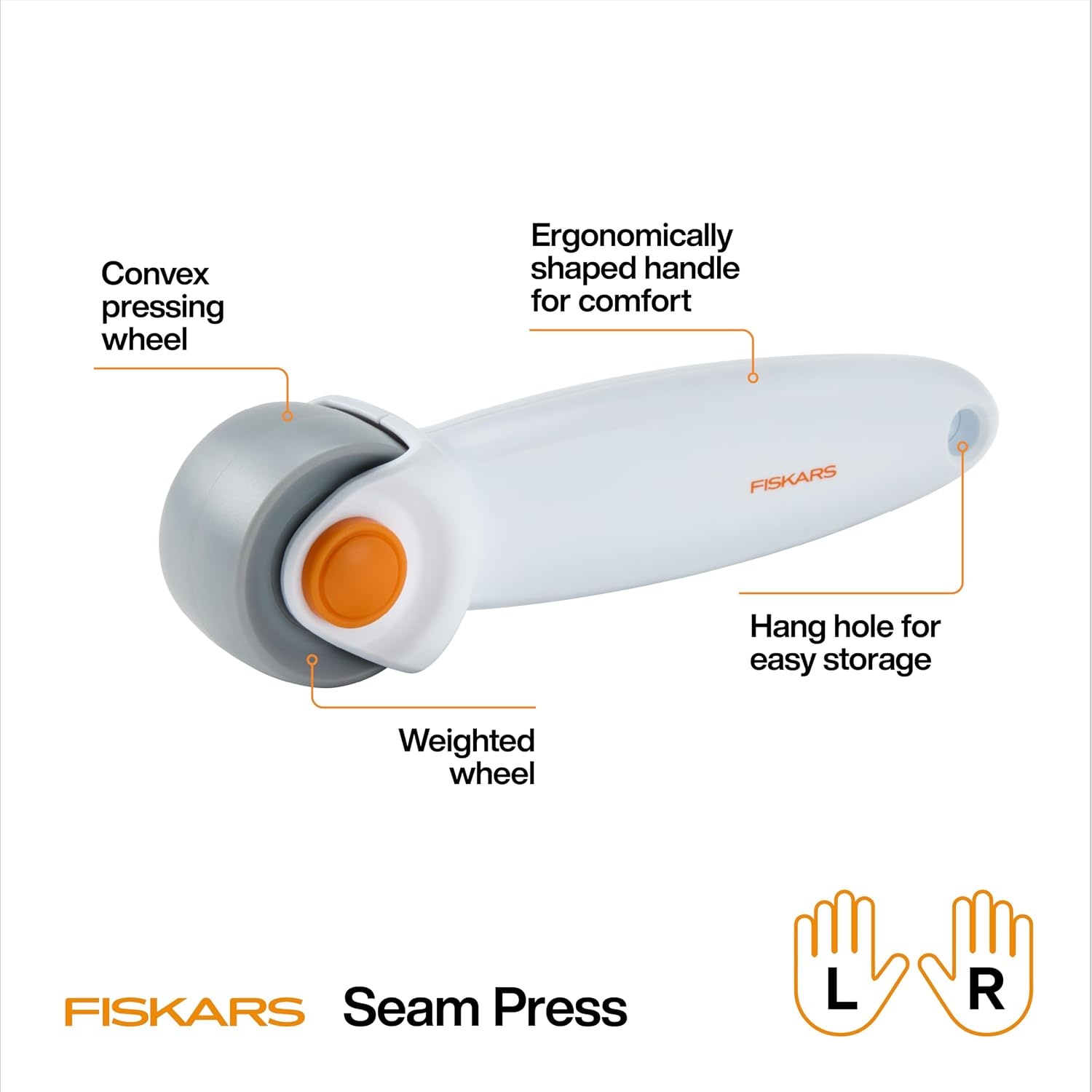 Fiskars Seam Roller with 1″ Wheel, Seam Press Tool for Quilting Blocks, Flatten Seams Without Using an Iron, Comfortable Ergonomic Handle for Left & Right-Handed Users