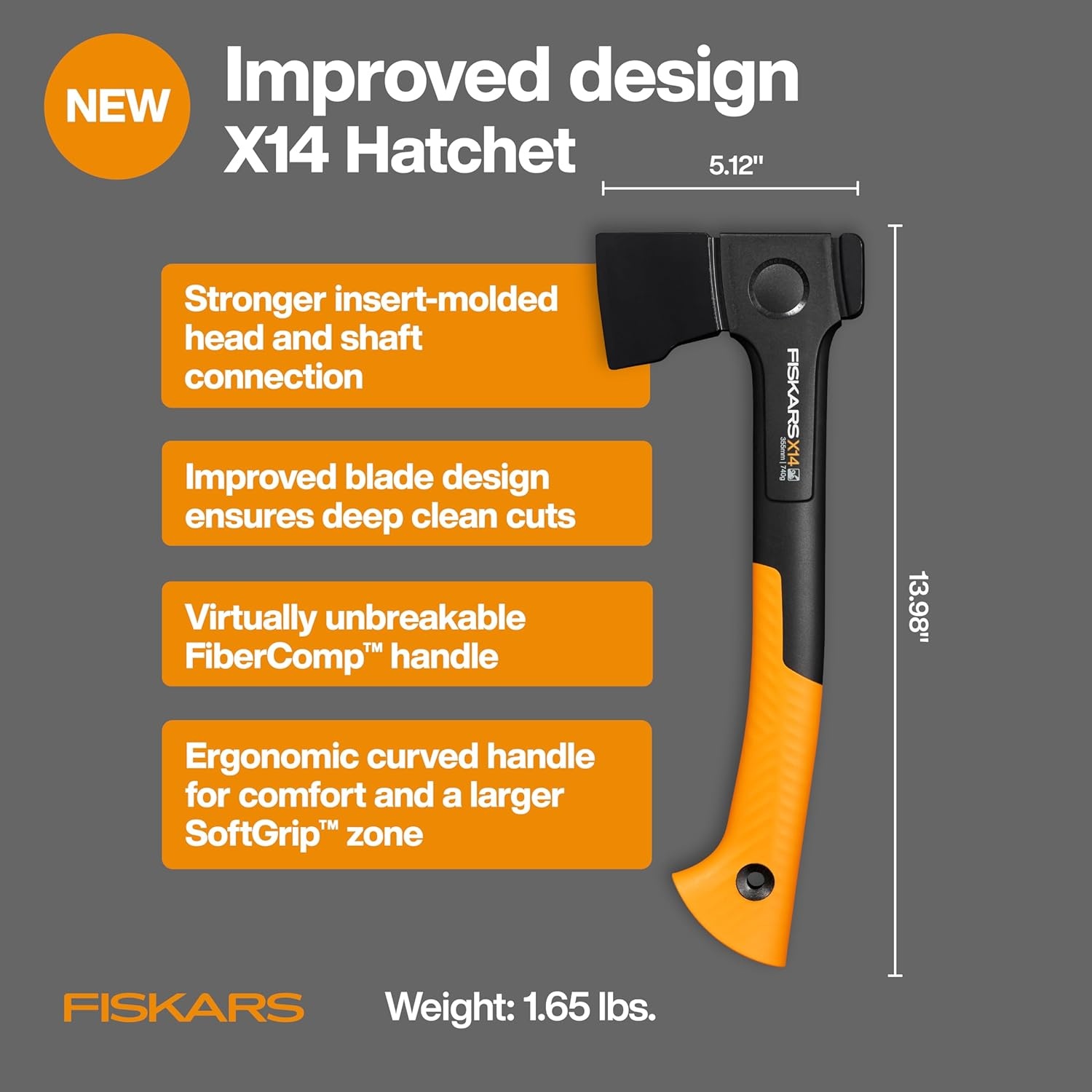 Fiskars X24 Universal Axe 24″, Forged Steel Blade for Felling Trees & All-Purpose Chopping, Shock-Absorbing FiberComp Handle & Low-Friction Coating for Clean Cuts in Fresh Resinous Wood(14″ Universal Hatchet)