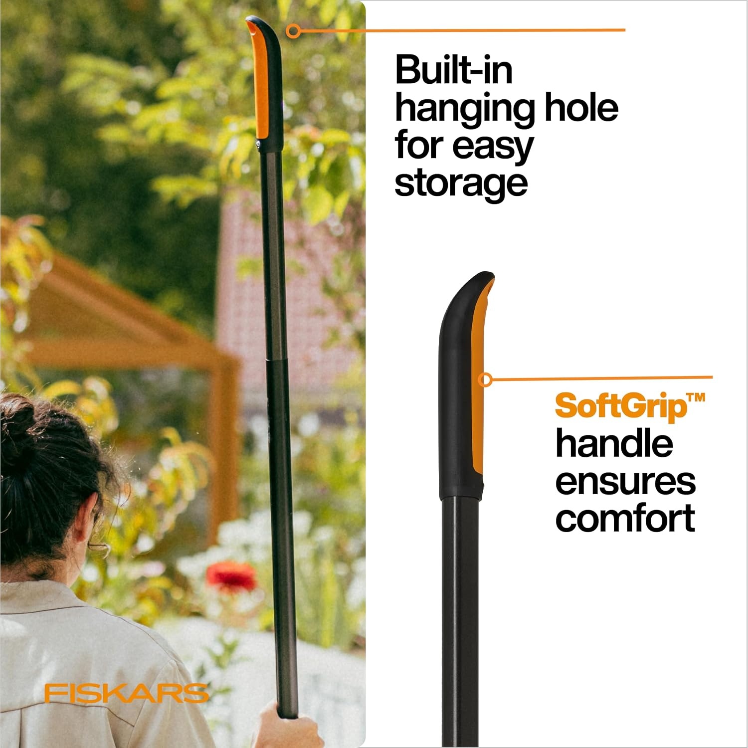 Fiskars OneClick Space-Saving Universal Rake Head for Garden Tool System(Handle)